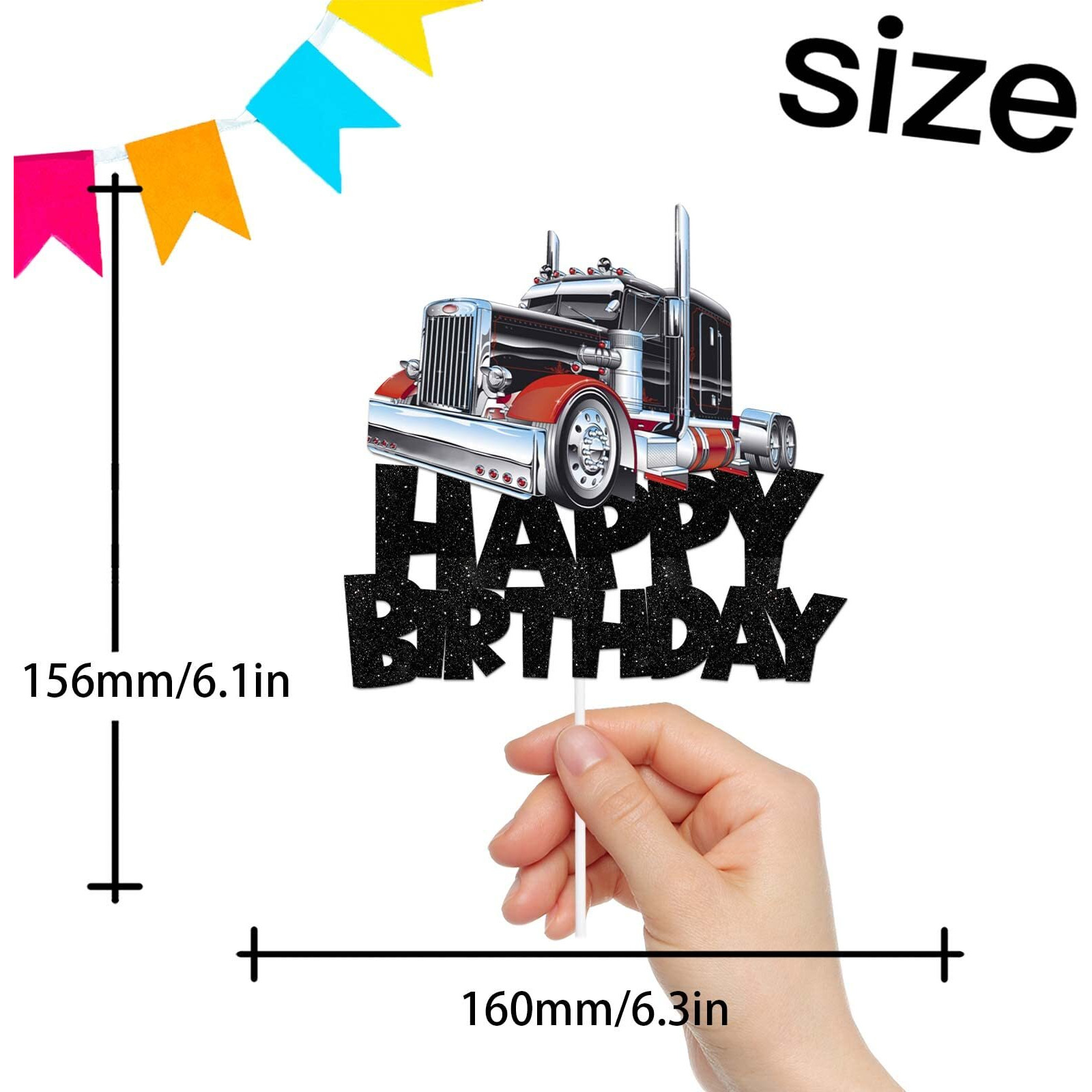 Truck Car Cake Topper Pick For Transportation Vehicle Theme Decor Supplies Baby Shower Boy Girl Happy Birthday Party Decorations Black Glitter