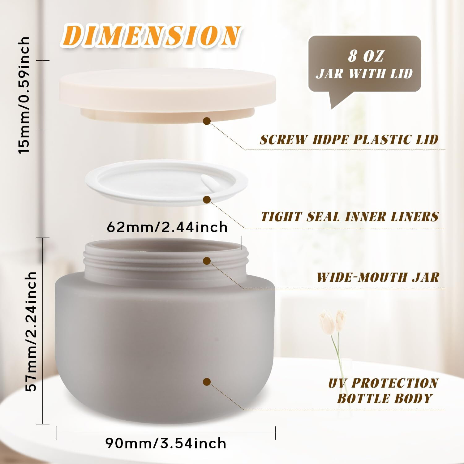4 Pack 8 Oz Plastic Jars Round Cosmetic Container With Lids,Wide Mouth Soft Slime Jars For Lotion,Hand Cream,Ointments,Makeup,Body Butter,Rhinestone,Samples Pot Travel Make Up Storage (Grey)