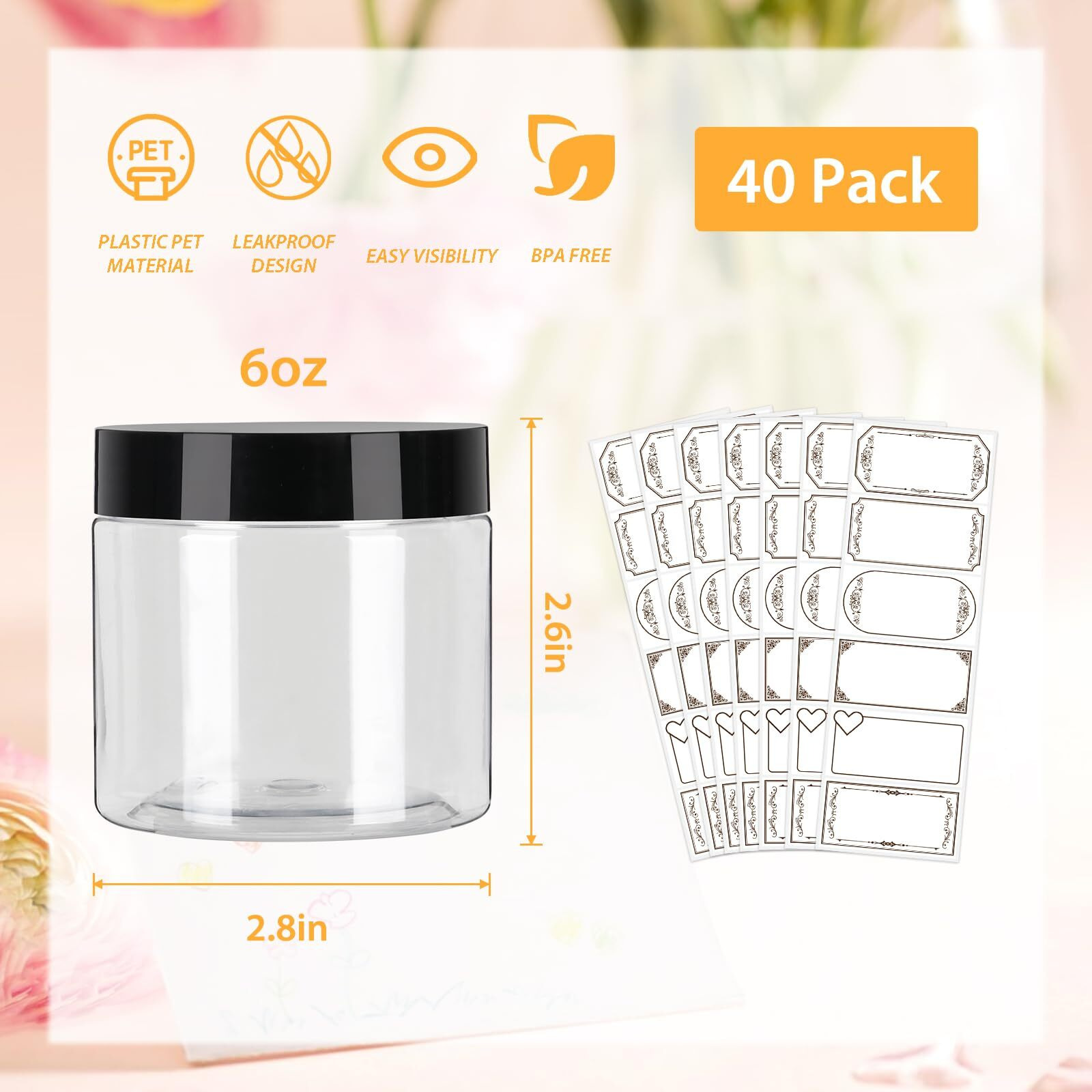 40 Pack Plastic Jars With Lids, Clear 6 Oz Plastic Jars With Lids, 6Oz Jar With Lid, Clear Containers For Cream, Lotion, Scrubs, Cosmetics