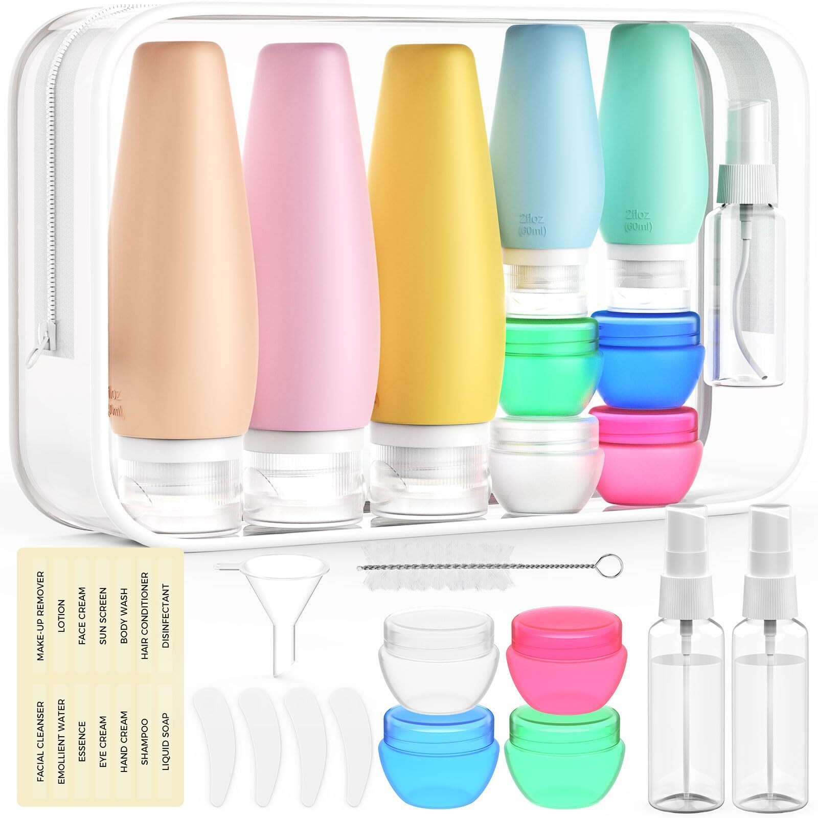 19 Packs Travel Bottles For Toiletries, Silicone Travel Size Toiletries, Tsa Approved Travel Essentials, Leak Proof Travel Size Containers For Shampoo Conditioner Lotion
