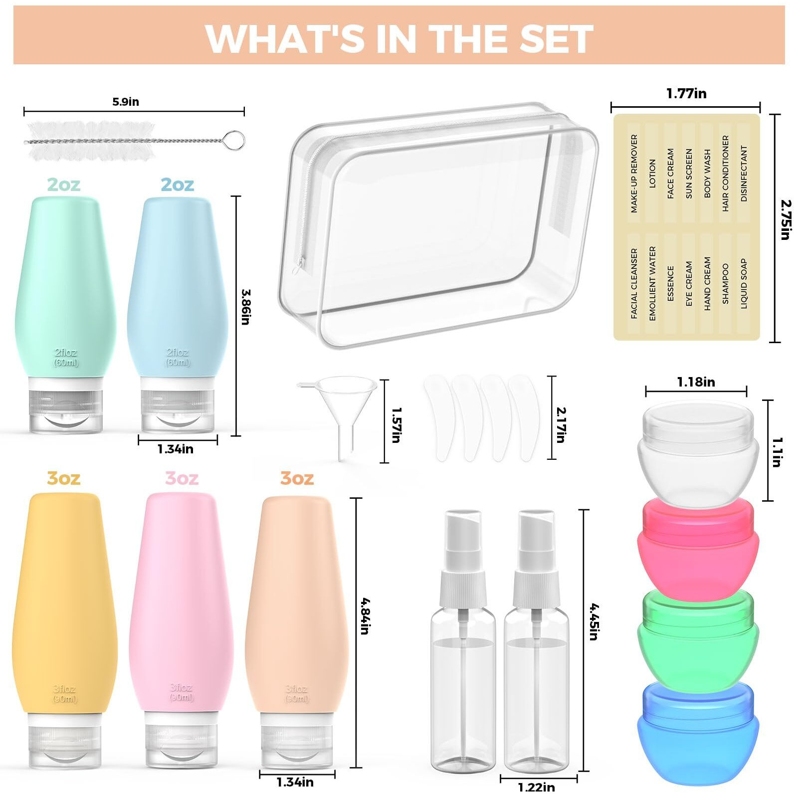 19 Packs Travel Bottles For Toiletries, Silicone Travel Size Toiletries, Tsa Approved Travel Essentials, Leak Proof Travel Size Containers For Shampoo Conditioner Lotion