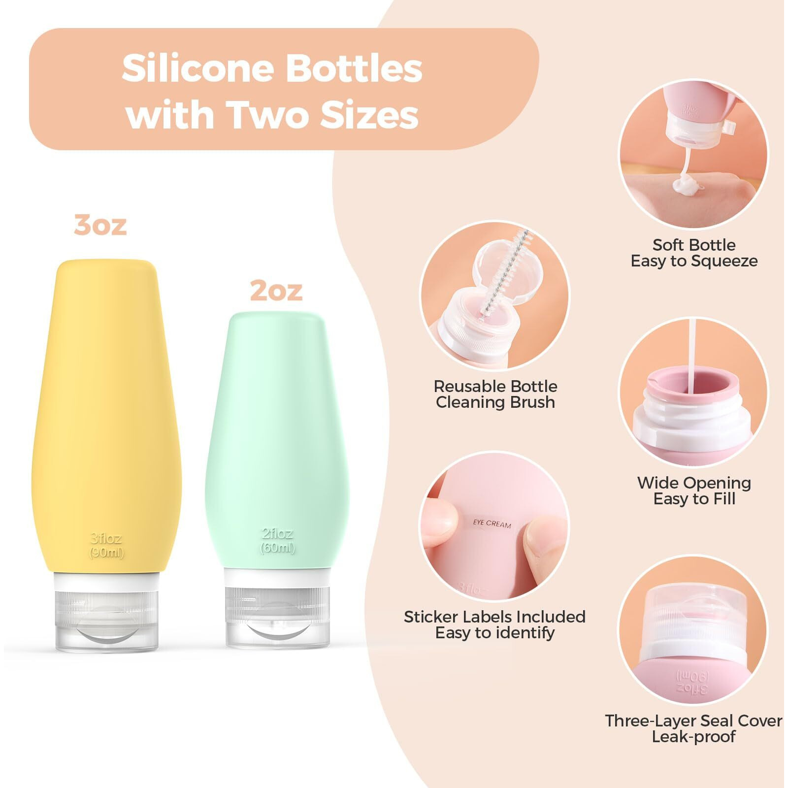 19 Packs Travel Bottles For Toiletries, Silicone Travel Size Toiletries, Tsa Approved Travel Essentials, Leak Proof Travel Size Containers For Shampoo Conditioner Lotion