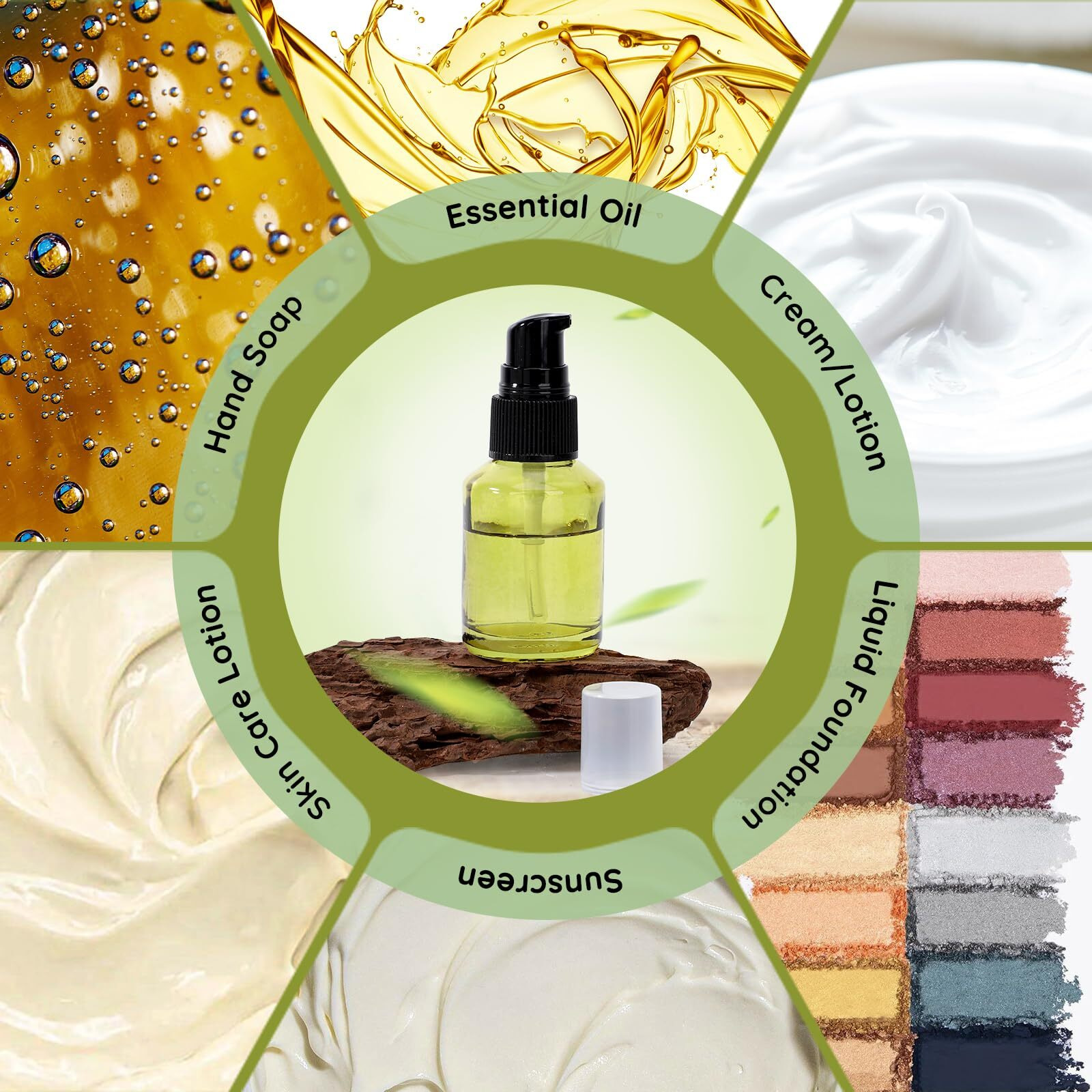 Segbeauty 3Pcs Empty Refillable Glass Creams Lotions Bottles, 1Oz 30Ml Travel Glass Pump Bottle Lotion Container Foundation Bottle For Travel, Leak Proof Containers For Oils