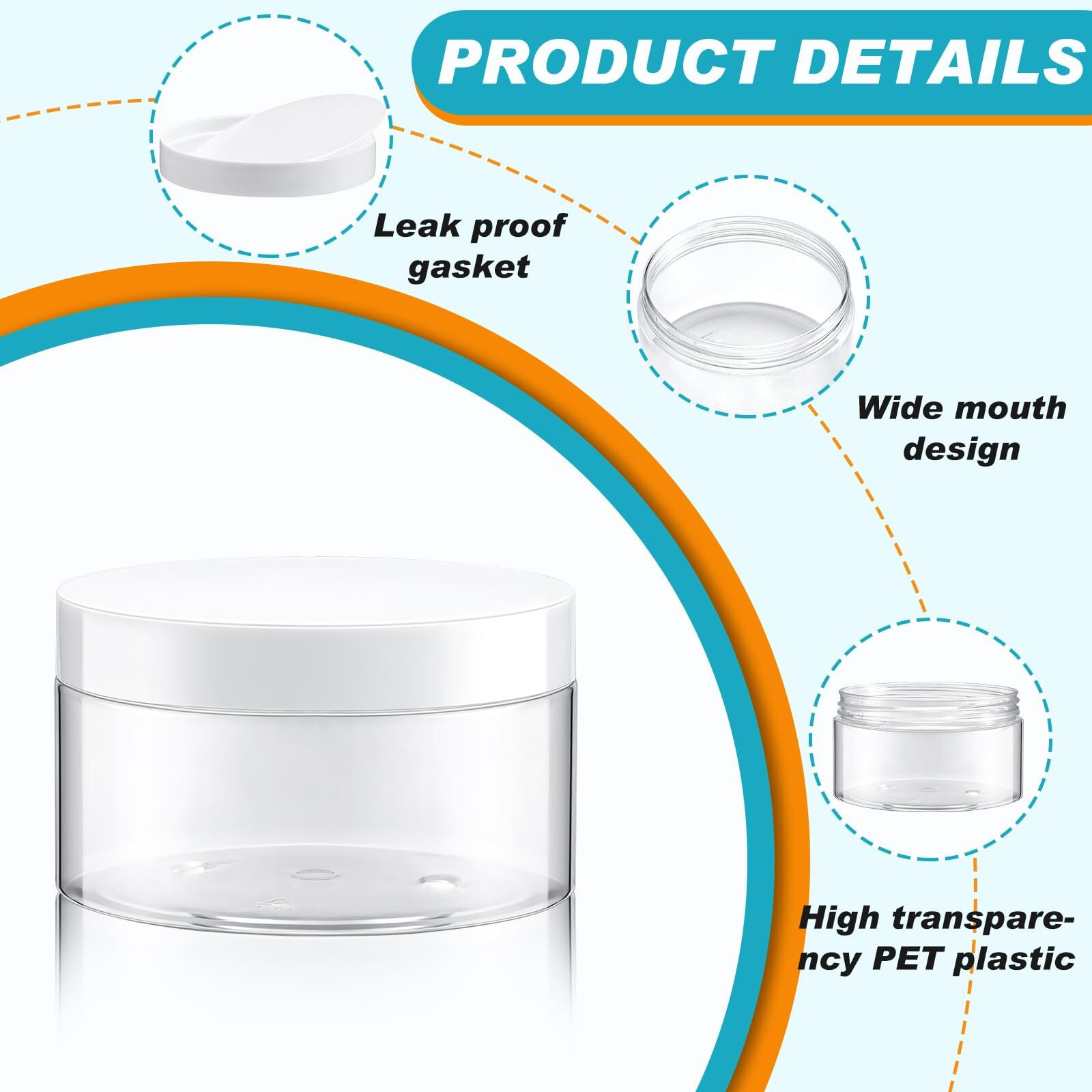 Dandat 72 Pcs 8 Oz Pet Loose Powder Containers Plastic Jars With Lid And Label, Leak Proof Empty Cosmetic Jars For Lotion, Cream, Gel, Powder - Refillable Travel Storage Containers(White)
