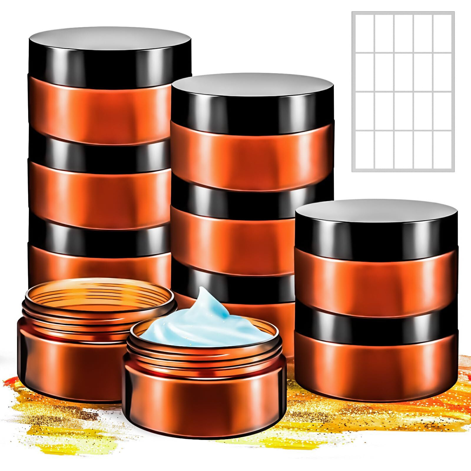 Motbach 10 Pack 4Oz Plastic Jars With Lids, 120Ml Round Amber Cosmetic Containers Makeup Jars,Travel Size Container Jar For Lotion Cream Eyeshadow Sample Powder Slime Ointment Salve Balm Storage