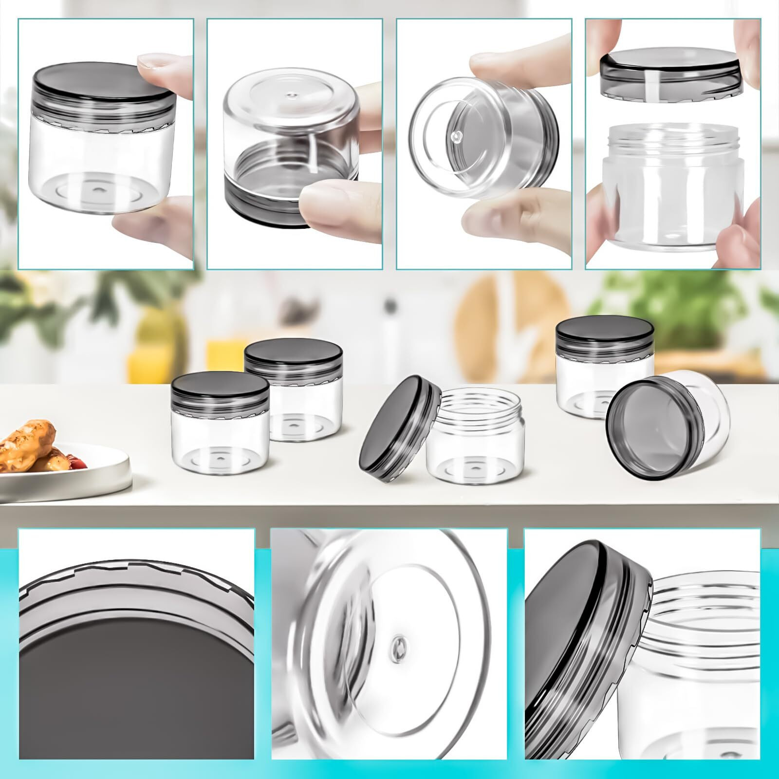 Motbach 40 Pack 20G Plastic Jars With Lids, 20Ml Round Clear Cosmetic Containers Makeup Jars, 0.7Oz Travel Size Container Jar With Spatulas For Makeup Sample Lotion Cream Ointment Salve Balm Powder