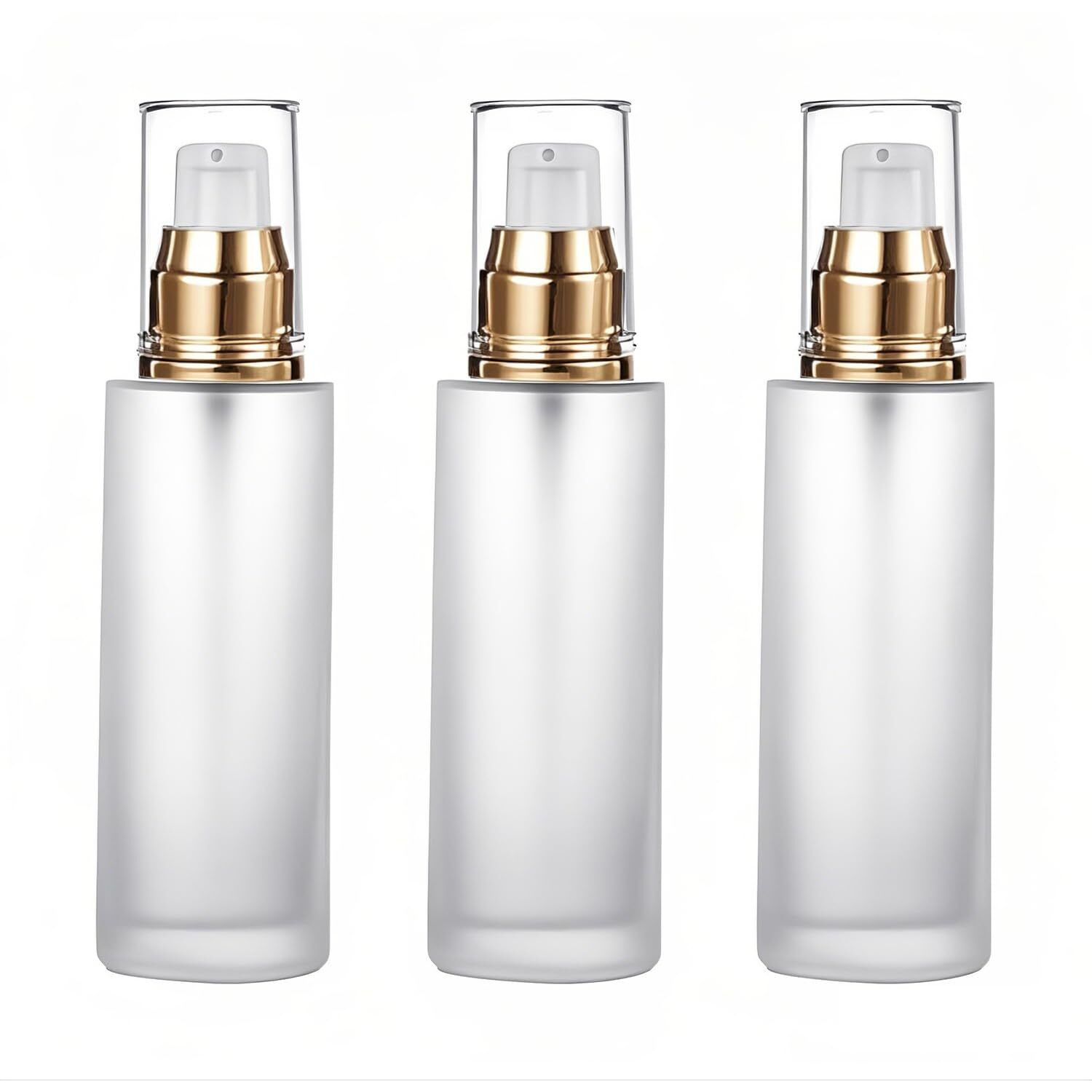 Doromy 3Pcs Frosted Glass Lotion Pump Bottles Refillable Comestic Bottles Empty Travel Containers 60Ml/20Z With Pump Dispensers For Makeup Cream Emulsion Lotion Essential Oils