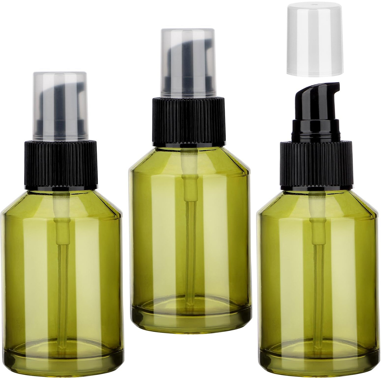 Segbeauty 3Pack 2Oz Empty Refillable Glass Creams Lotions Bottles, 60Ml Travel Glass Pump Bottle Lotion Container Foundation Bottle For Travel, Leak Proof Containers For Oils