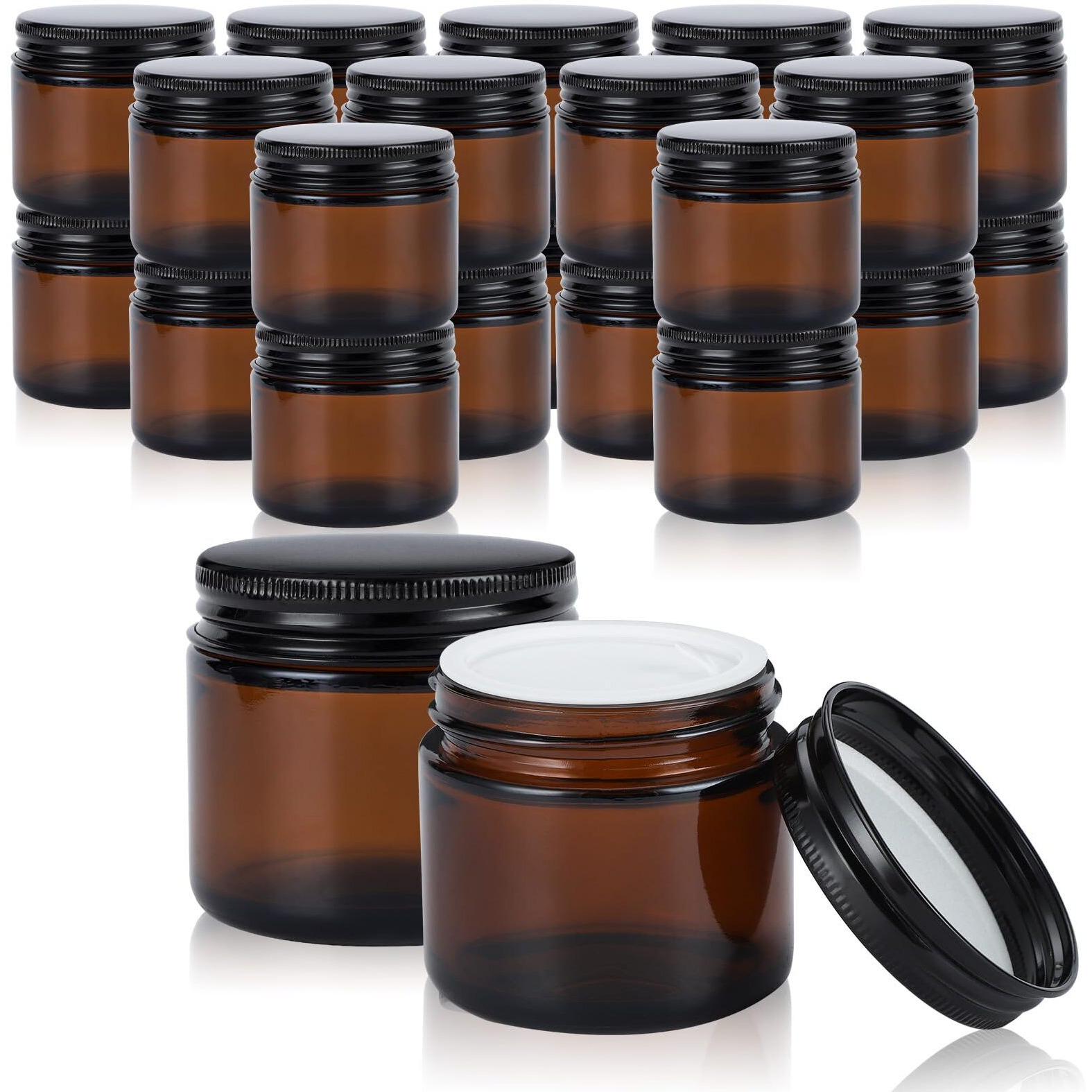 Ramfiyn 4Oz Amber Glass Jars With Lids - 24 Pack Cosmetic Containers For Travel, Cream & Lotion
