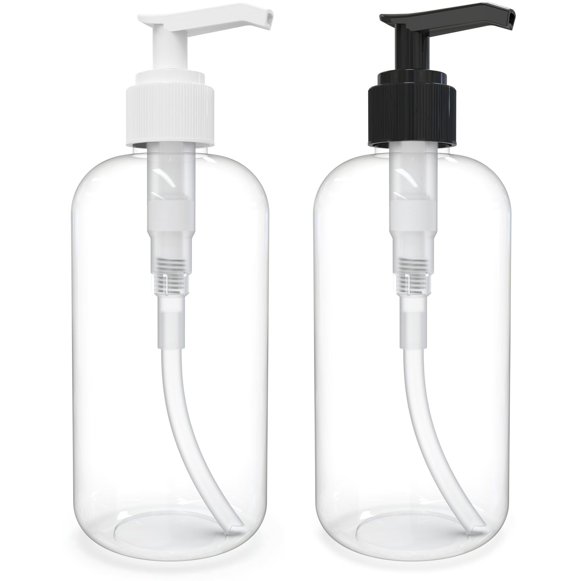 Brightfrom Empty Lotion Pump Bottles 8 Oz, Refillable Plastic Containers, Bpa-Free Pete1, Clear, Great For - Soap, Shampoo, Lotions, Liquid Body Soap, Creams And Massage Oil's (Pack Of 2, White/Black)
