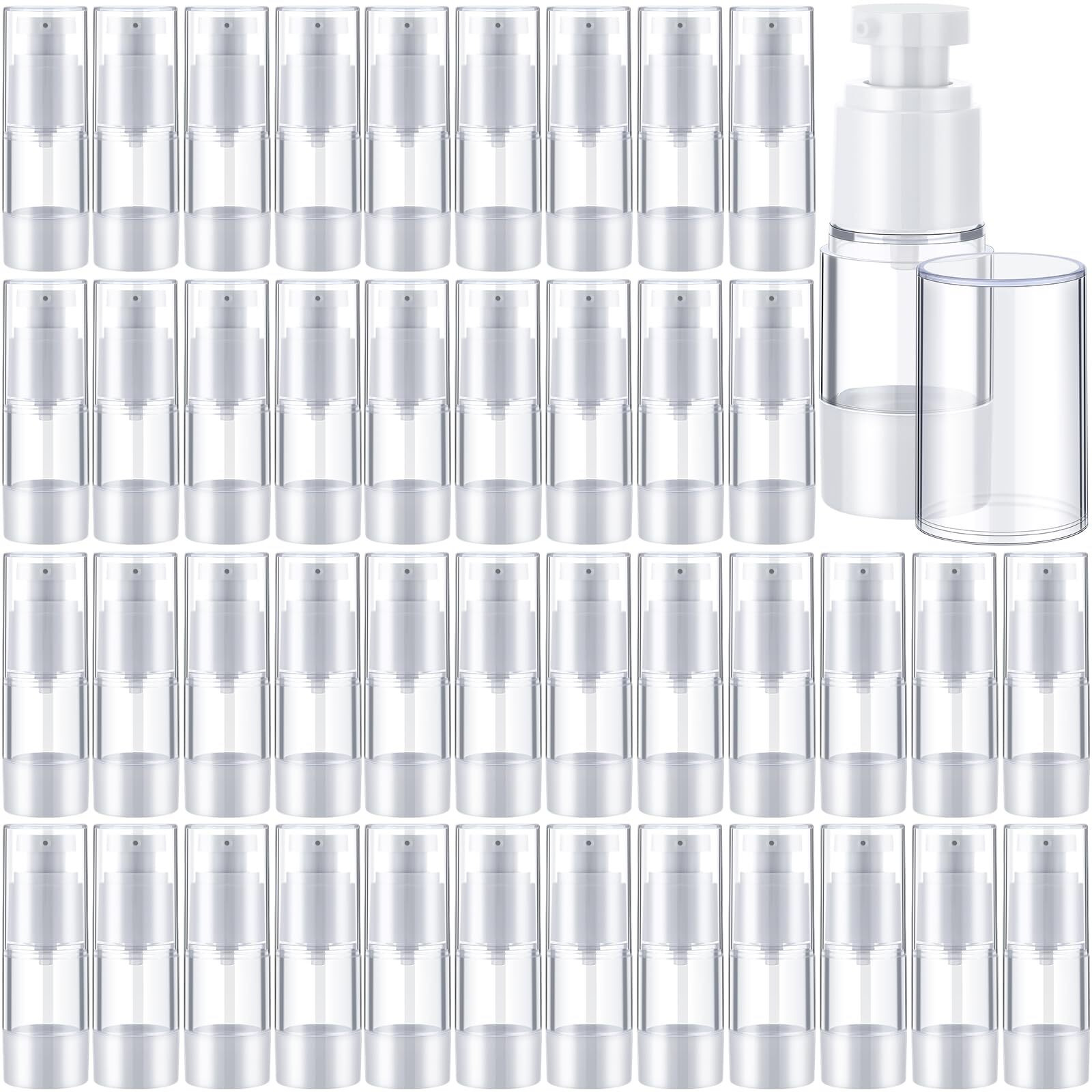 Yaomiao 50 Pcs 0.5 Oz 15 Ml Airless Pump Bottle Plastic Cosmetic Lotion Dispenser Travel Size Foundation Bottle Refillable Container Vacuum Airless Bottles Empty Clear Pump Jar Small Skin Care Bottle