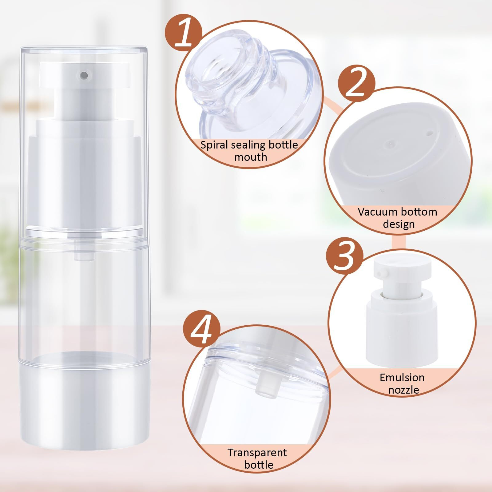 Yaomiao 50 Pcs 0.5 Oz 15 Ml Airless Pump Bottle Plastic Cosmetic Lotion Dispenser Travel Size Foundation Bottle Refillable Container Vacuum Airless Bottles Empty Clear Pump Jar Small Skin Care Bottle
