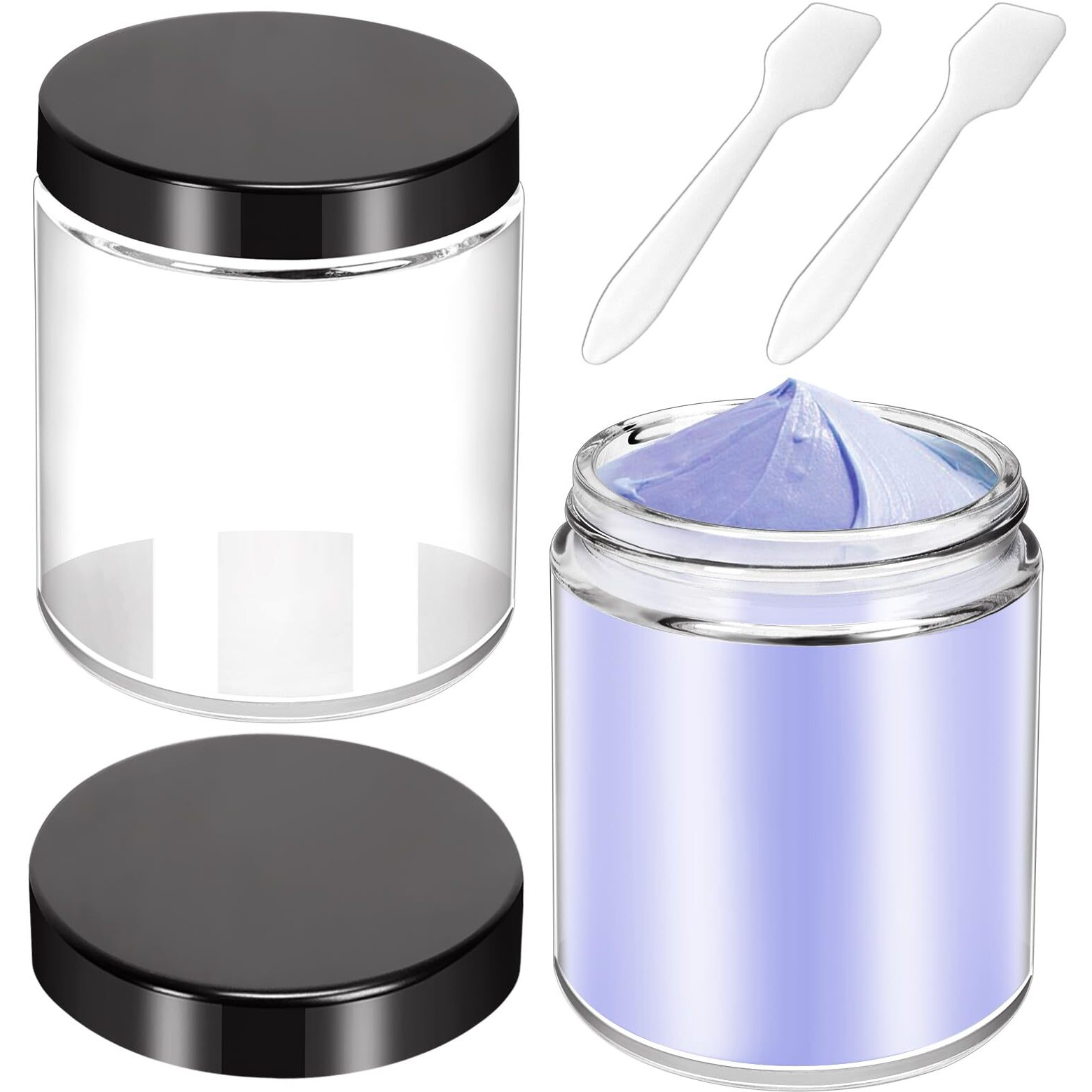 Motbach 2 Pack 8Oz Glass Jars With Lids, Round Glass Jars With Spatulas, Inner Liners And Black Lids, Empty Cosmetic Containers Travel Toiletries Container For Lotion, Cream, Makeup, Cosmetic, Slime