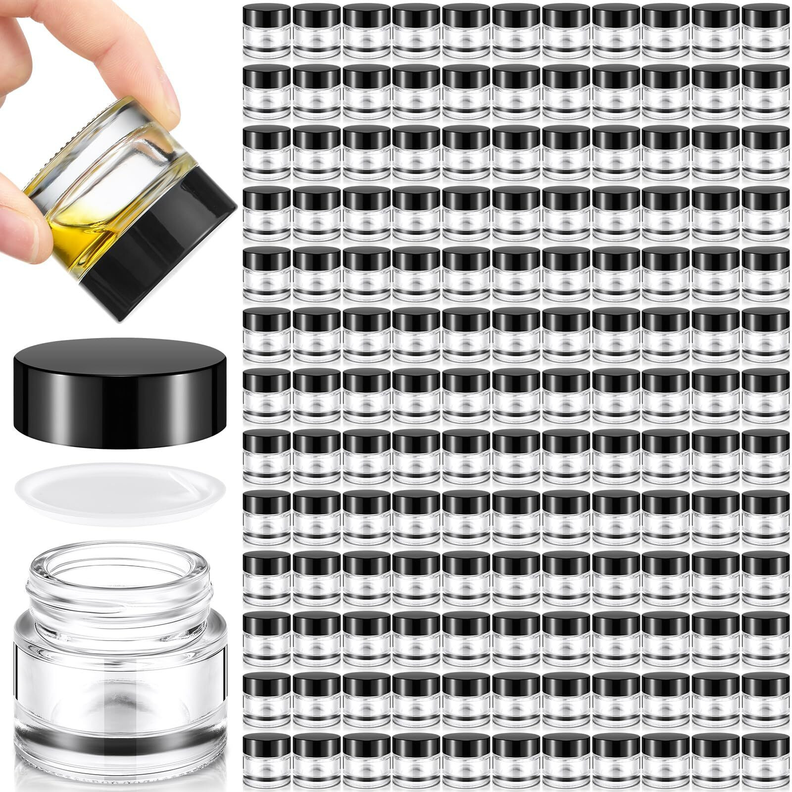Norme 140 Pack 10Ml Glass Jars With Lids Glass Cosmetic Containers Small Empty Sample Jars With Leakproof Lids For Lip Scrub Balm, Lotion, Cream, Oil, Wax, Makeup, Cosmetic(Clear)