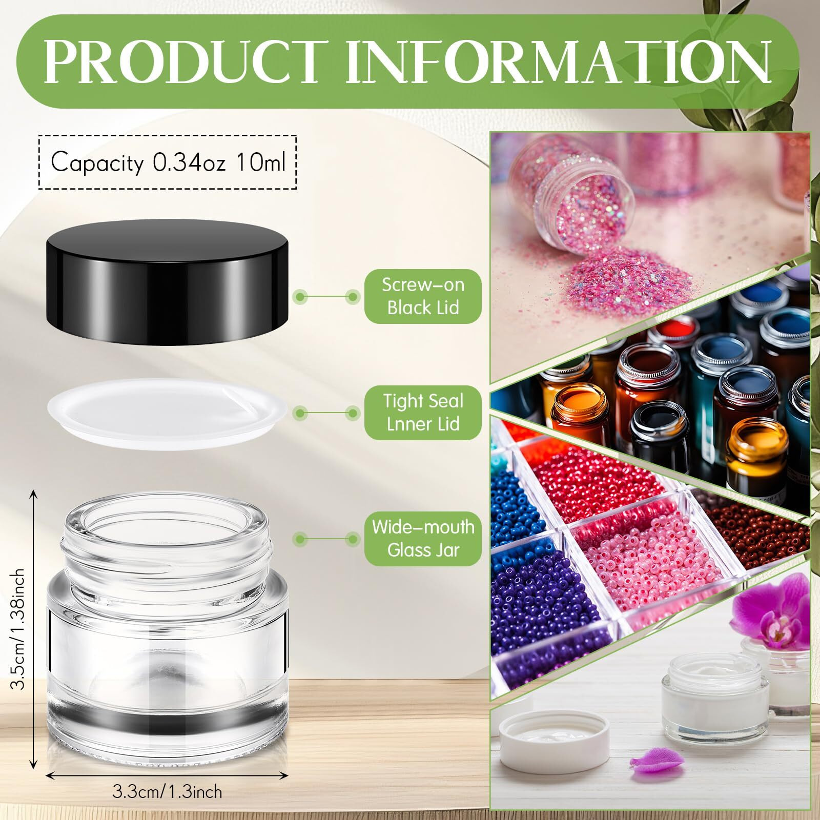 Norme 140 Pack 10Ml Glass Jars With Lids Glass Cosmetic Containers Small Empty Sample Jars With Leakproof Lids For Lip Scrub Balm, Lotion, Cream, Oil, Wax, Makeup, Cosmetic(Clear)