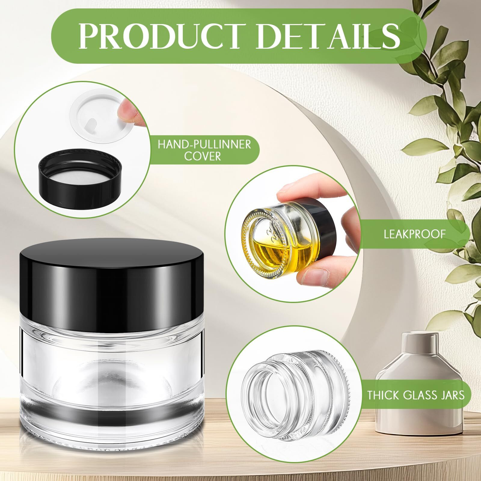 Norme 140 Pack 10Ml Glass Jars With Lids Glass Cosmetic Containers Small Empty Sample Jars With Leakproof Lids For Lip Scrub Balm, Lotion, Cream, Oil, Wax, Makeup, Cosmetic(Clear)