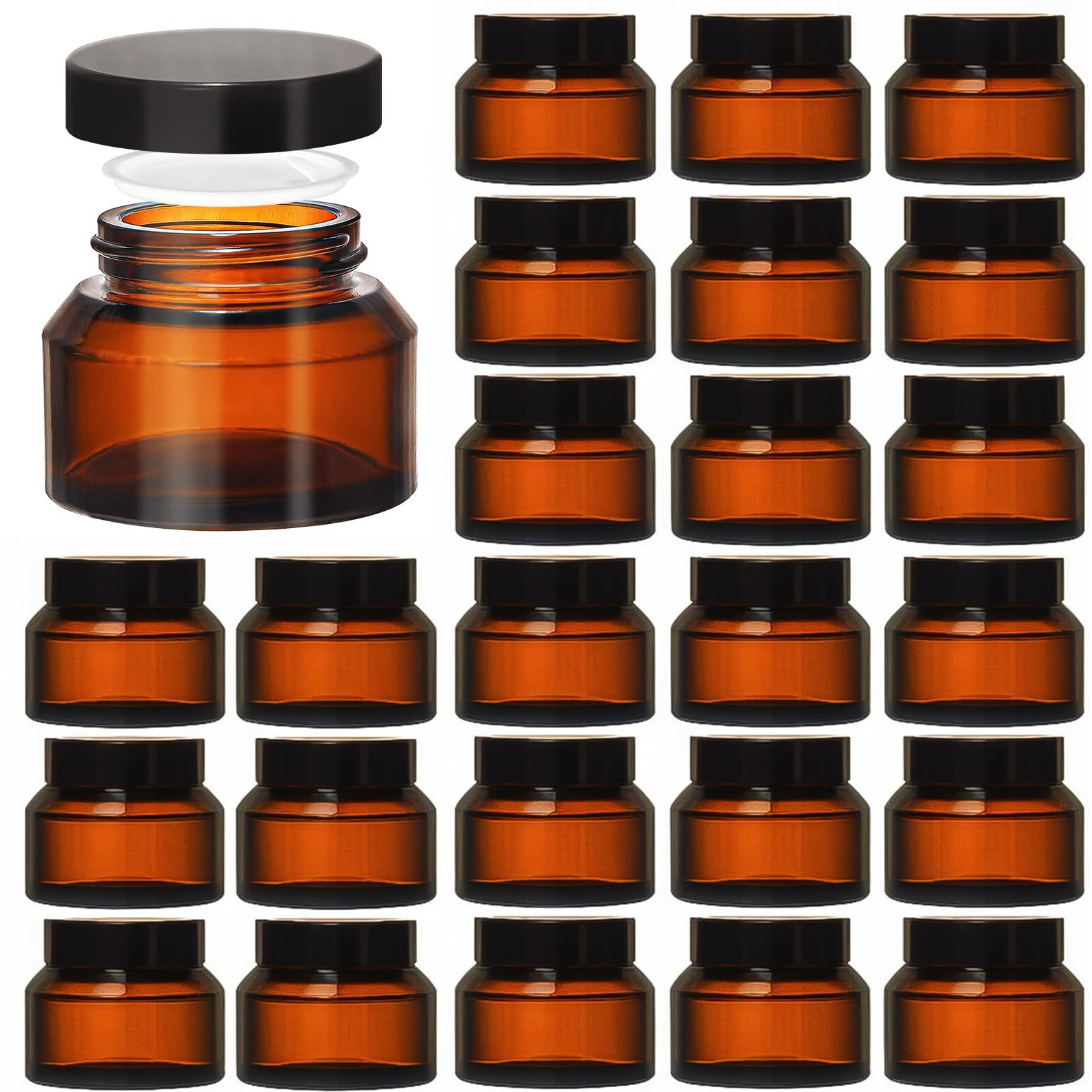 Upbud Amber 1.7Oz Small Glass Jars With Lids - 24 Pack Leakproof Cosmetic Containers Durable With Inner Liners, Sealable For Creams, Lotions, Essential Oils, Body Butter, Travel Samples