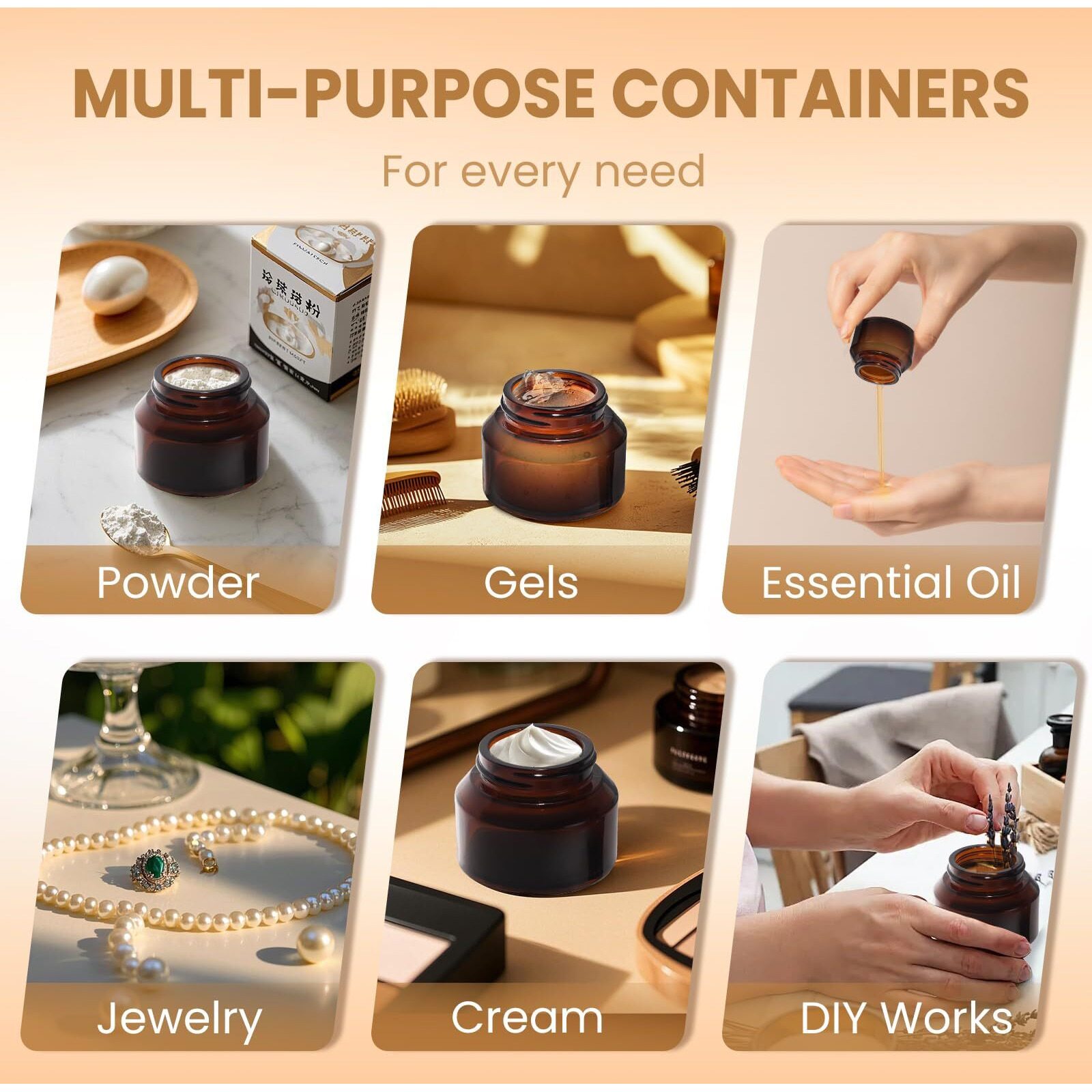 Upbud Amber 1.7Oz Small Glass Jars With Lids - 24 Pack Leakproof Cosmetic Containers Durable With Inner Liners, Sealable For Creams, Lotions, Essential Oils, Body Butter, Travel Samples