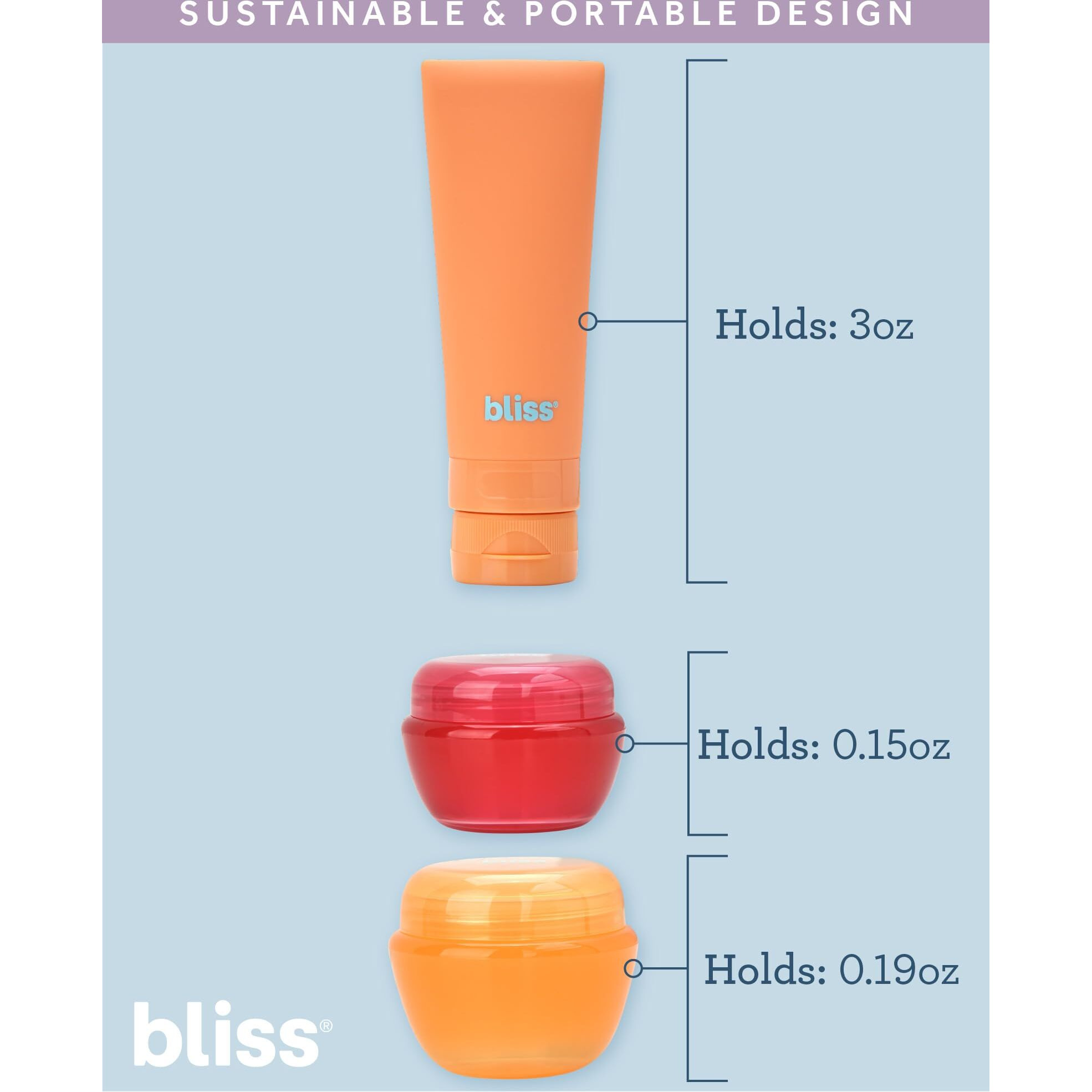 Bliss Travel Bottles Set - 4/7/10 Piece Tsa Approved Leak-Free Refillable Travel Size Toiletries Containers For Skincare, Lotion, Shampoo, And Conditioner, 7Pc Amalfi Vibes
