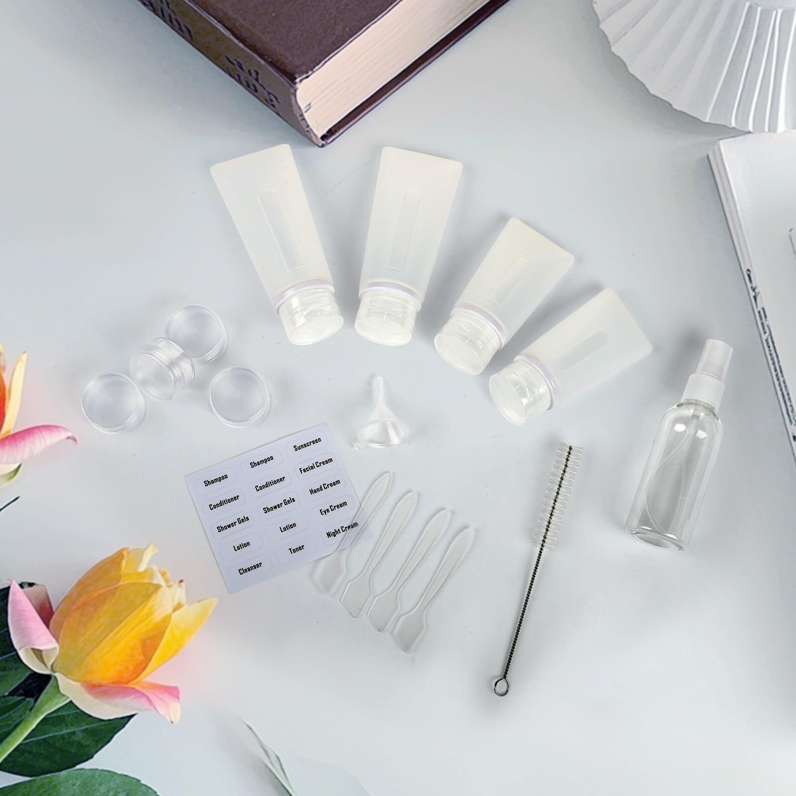 17 Pack Silicone Travel Bottles Kit For Toiletries, Tsa Approved Travel Size Portable Refillable Pouch Containers Leak Proof Accessories Essentials Set For Shampoo Conditioner Lotion White