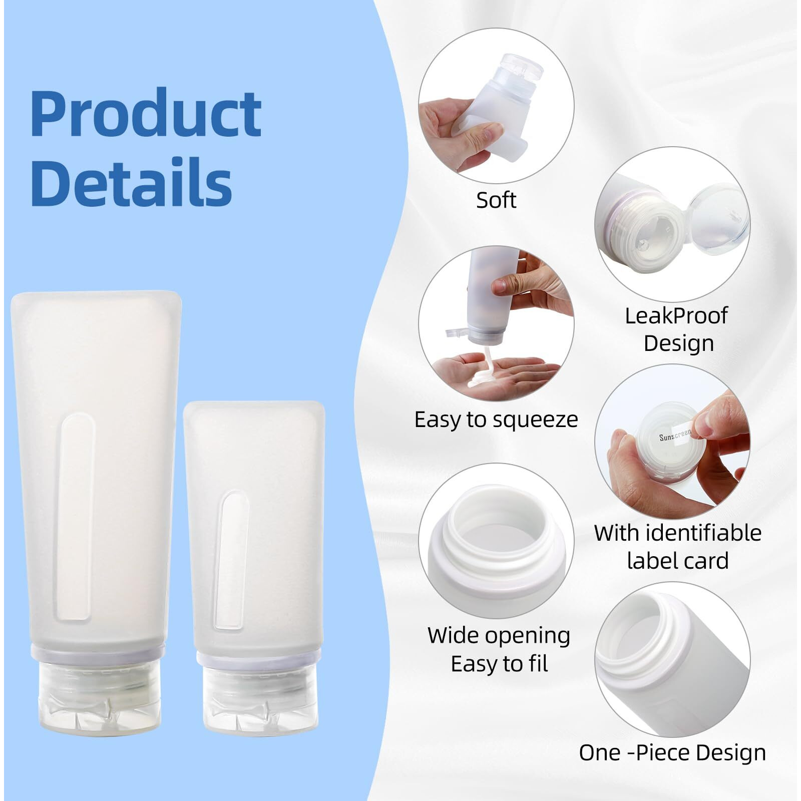 17 Pack Silicone Travel Bottles Kit For Toiletries, Tsa Approved Travel Size Portable Refillable Pouch Containers Leak Proof Accessories Essentials Set For Shampoo Conditioner Lotion White