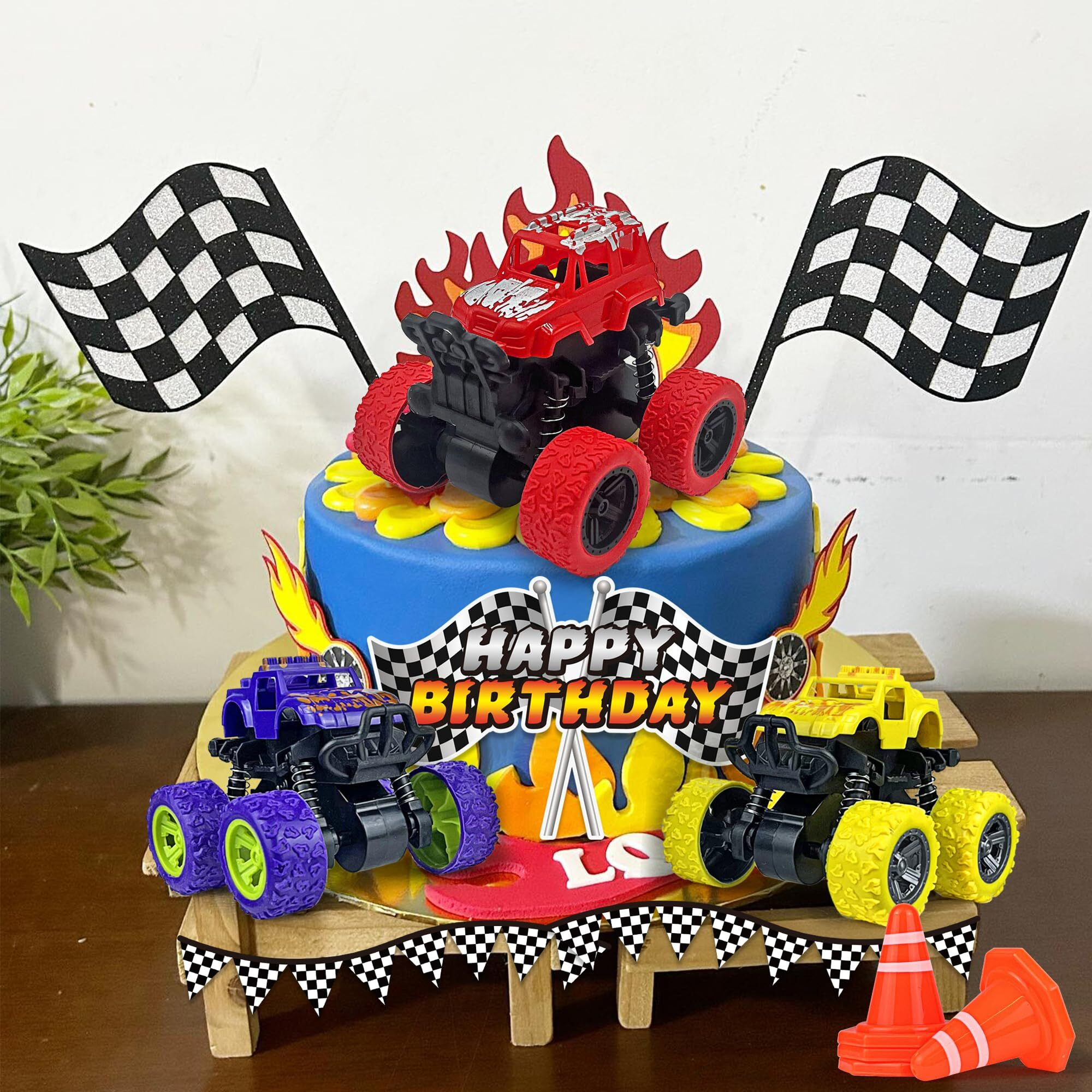 20Pcs Truck Cake Decoration 3 Colors Off-Road Vehicle Cake Top Decoration Red Black Yellow Ball Truck Themed Party Supplies