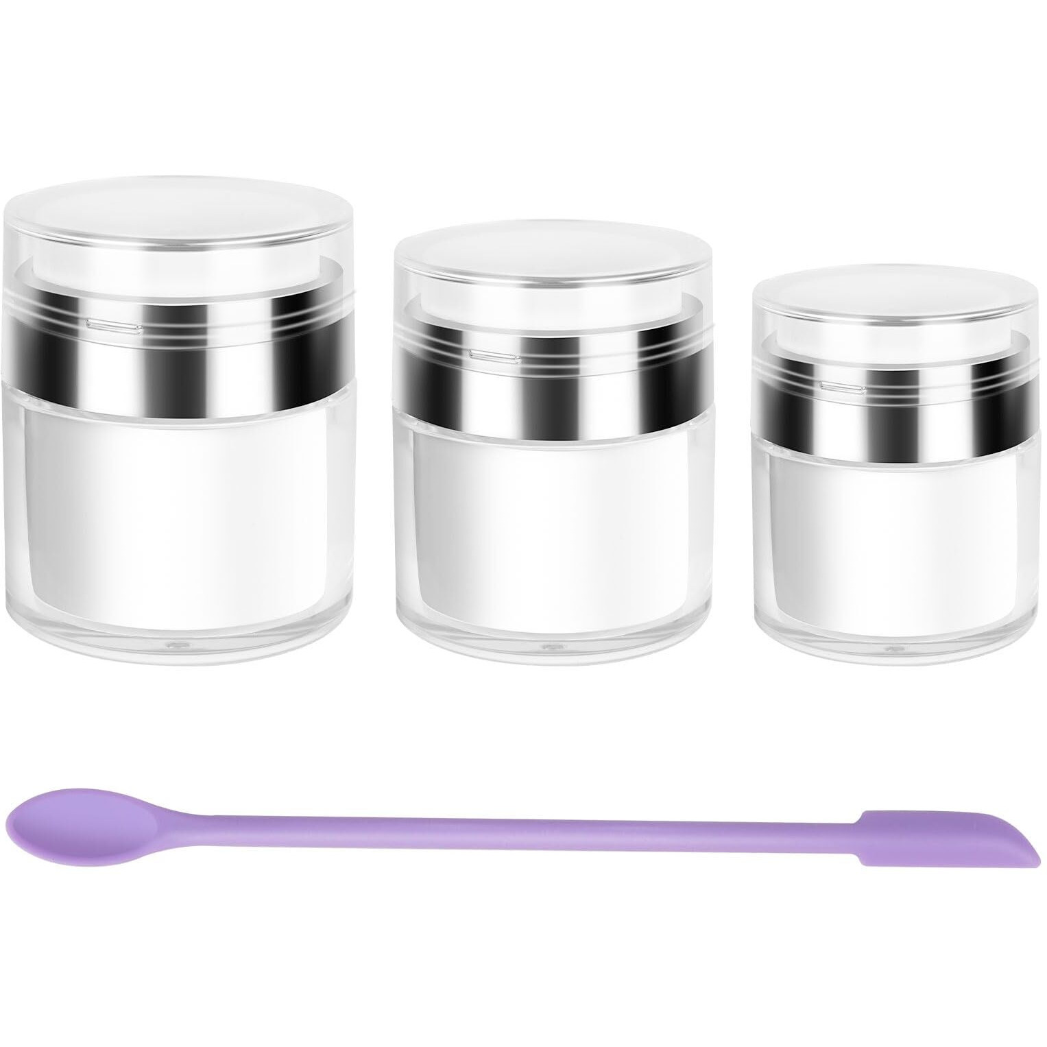 Airless Pump Jars Refillable Cosmetic Moisturizer Pump Botttles Travel Size For Cream, Gels And Lotion With Silicone Spatula (0.5Oz+1Oz+1.7Oz)