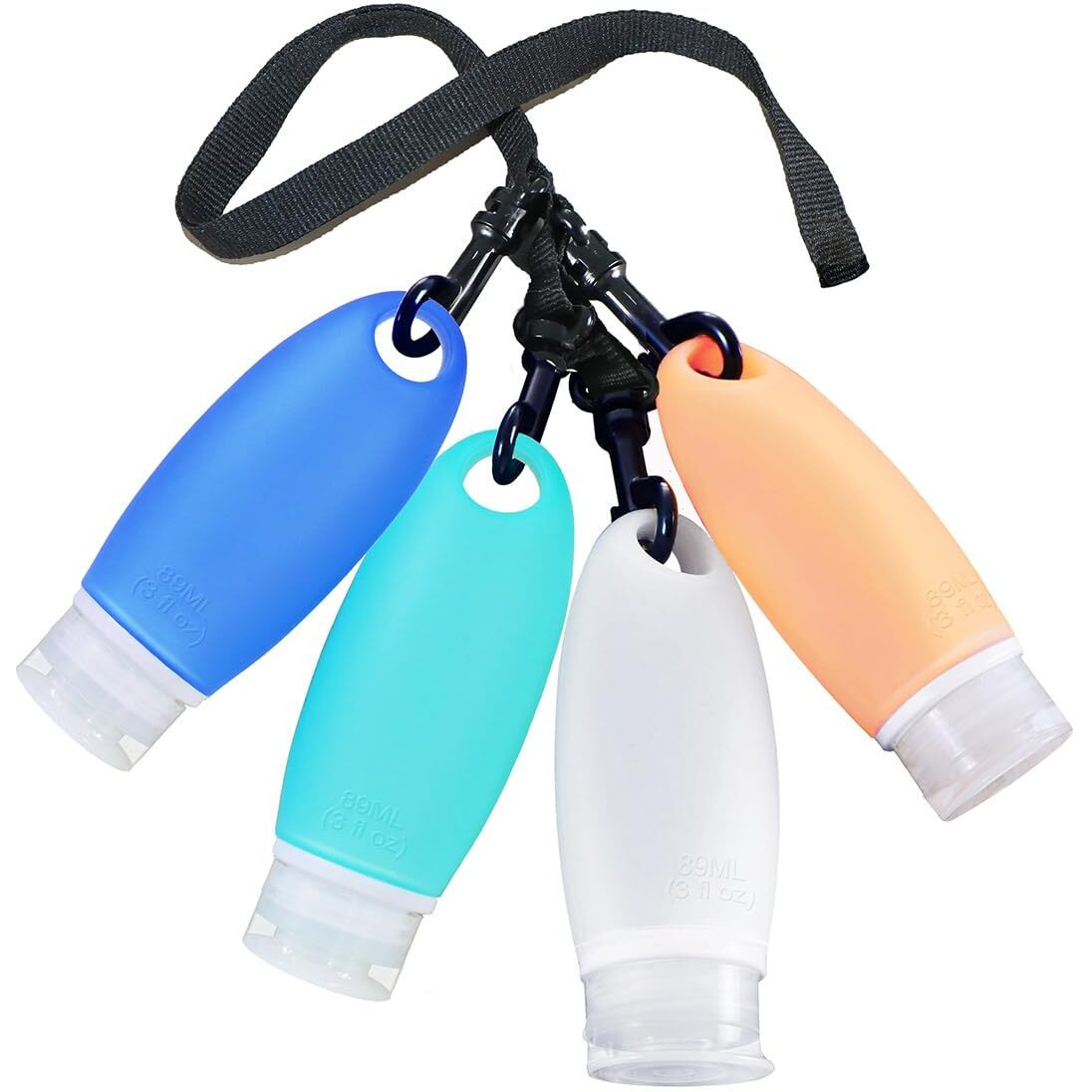 Fullplus Silicone Travel Bottles Set Leak Proof Refillable Travel Cosmetic Containers, 3 Oz Carry-On Tsa Approved, With Facial Cleansing Brush, Shower Lanyard For Shampoo, Conditioner, Lotion