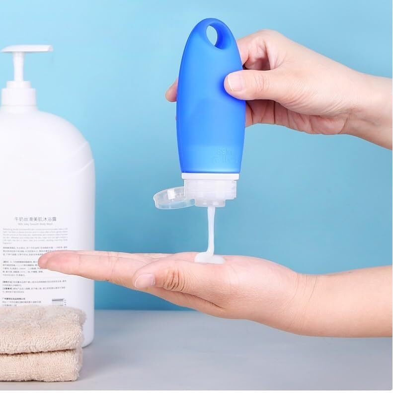 Fullplus Silicone Travel Bottles Set Leak Proof Refillable Travel Cosmetic Containers, 3 Oz Carry-On Tsa Approved, With Facial Cleansing Brush, Shower Lanyard For Shampoo, Conditioner, Lotion