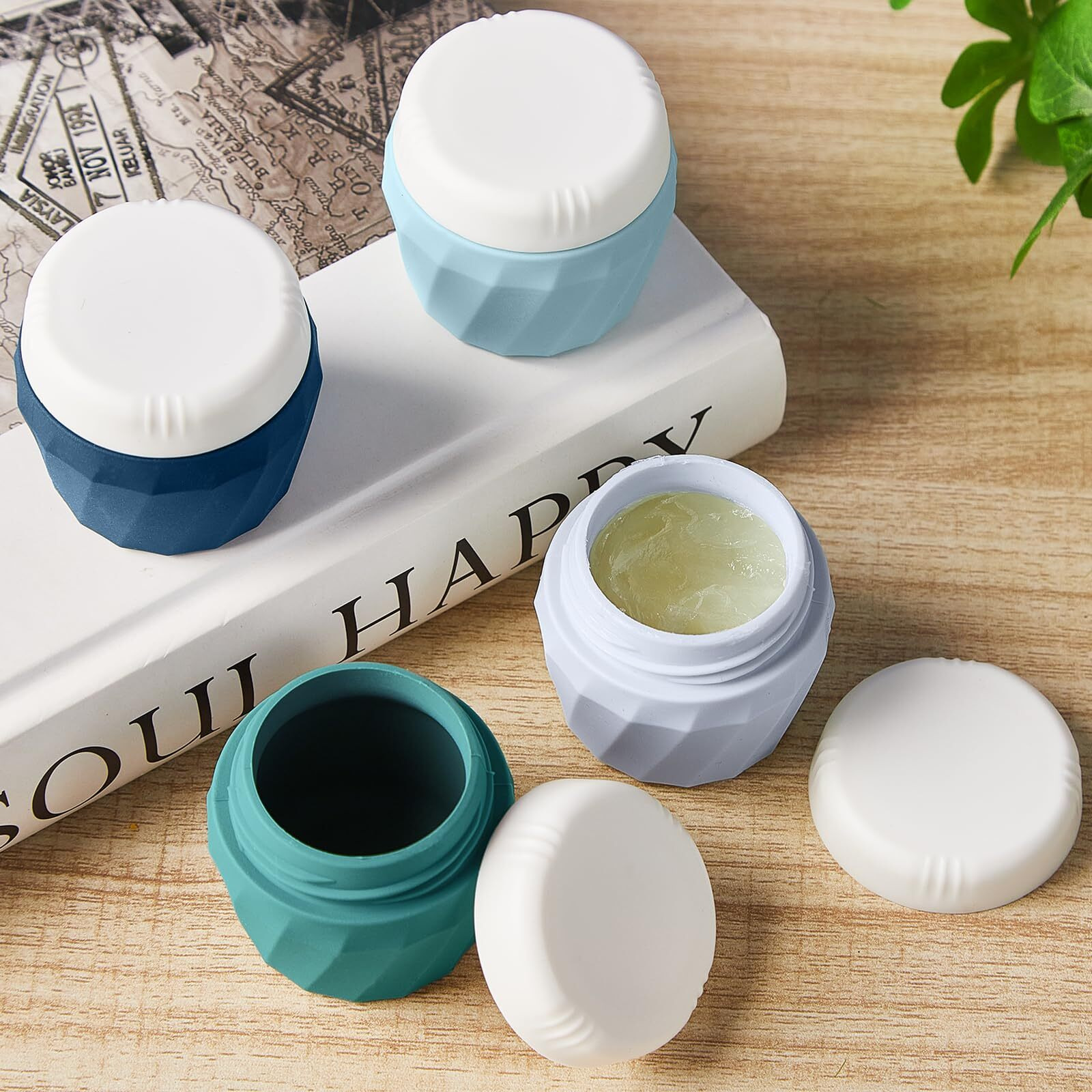 Travel Containers For Toiletries, Premium Silicone Cosmetic Cream Jars, Tsa Approved Leak-Proof Refillable Travel Size Toiletries With Clear Bag For Cosmetic Face Body Cream (Green, 1Oz)