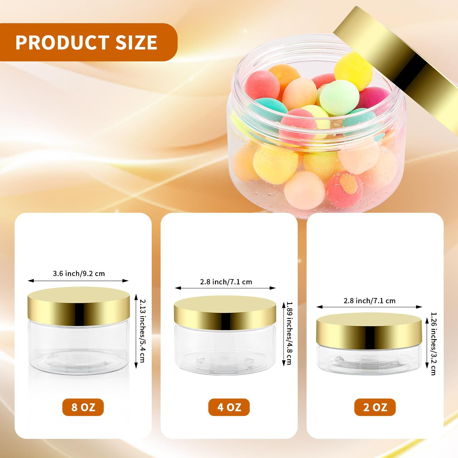 Entjor 24 Pack 4 Oz Plastic Containers With Gold Lids, Clear Empty Bpa Free And Refillable Cosmetic Jars Travel Containers For Creams, Lotion, Bath Salts, Sugar Scrub, Slime, Lip Scrub, Makeup
