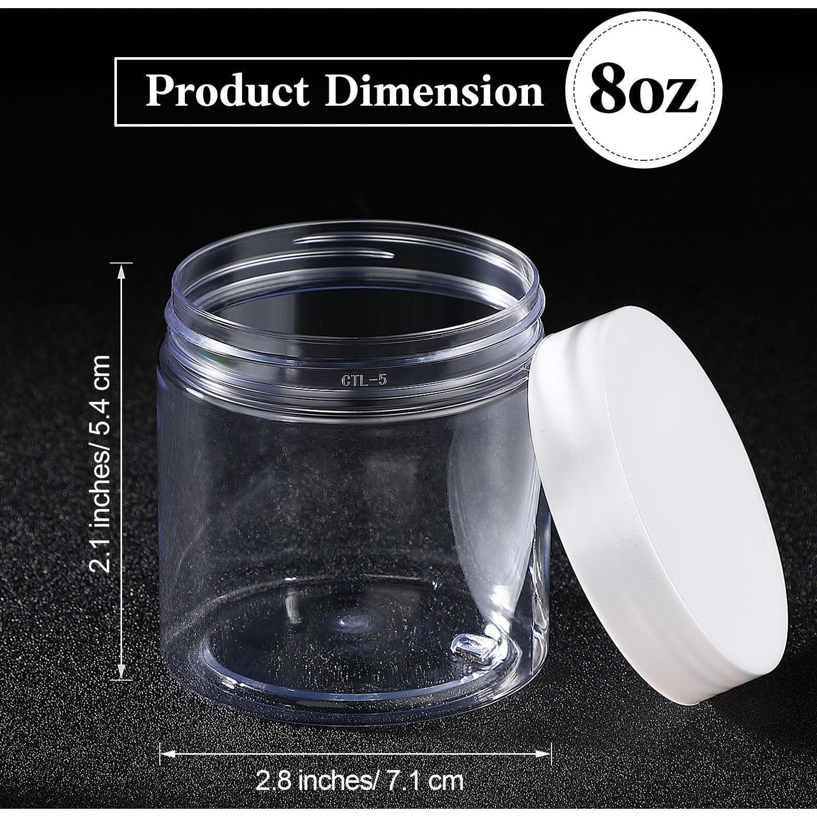Satinior 100 Pcs Plastic Jars With Lids Small Containers Lids Wide Mouth Small Plastic Containers For Lotion Cream Rhinestones Body Butters Travel Storage(8 Oz,Clear With White Lid)