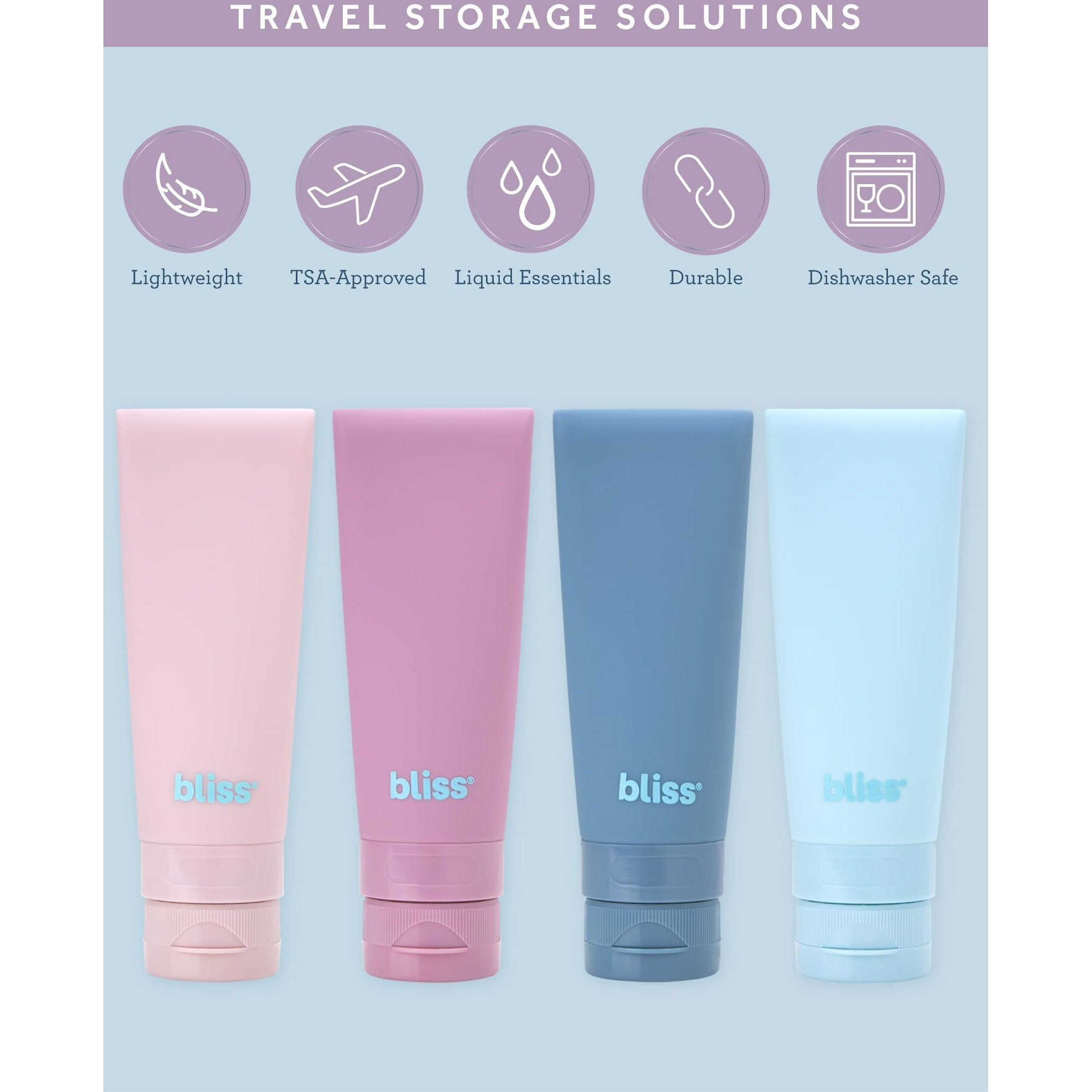 Bliss Travel Bottles Set - 4/7/10 Piece Tsa Approved Leak-Free Refillable Travel Size Toiletries Containers For Skincare, Lotion, Shampoo, And Conditioner, 4Pc Silicon Multicolor