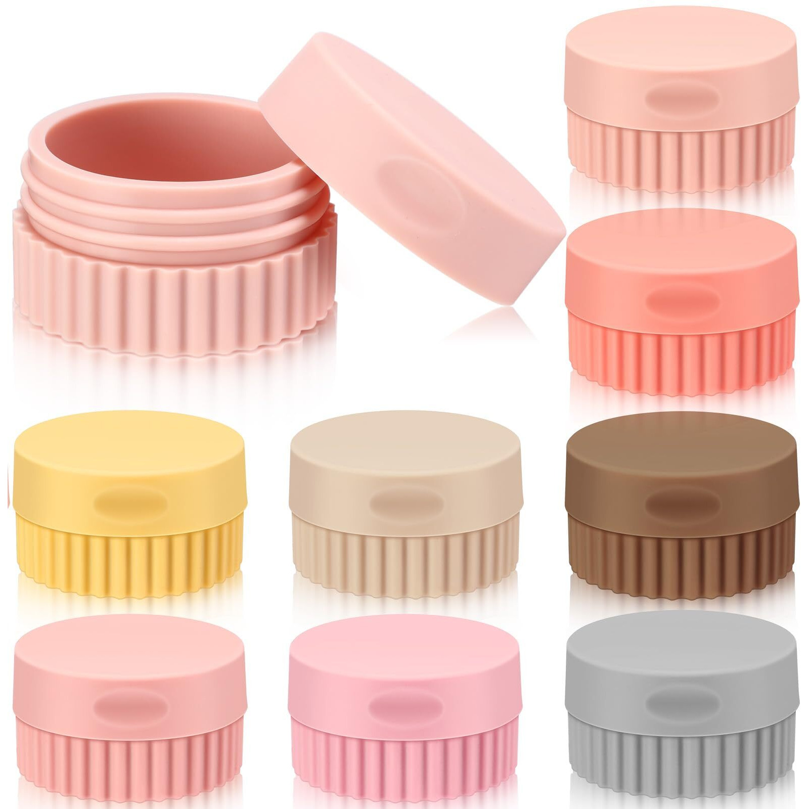 Maxcheck 8 Pcs Small Silicone Cream Jars With Lids 0.7 Oz/ 20 Ml Travel Containers For Toiletries Mini Cosmetic Jars Refillable Travel Moisturizer Container For Makeup Face Body Hand Cream