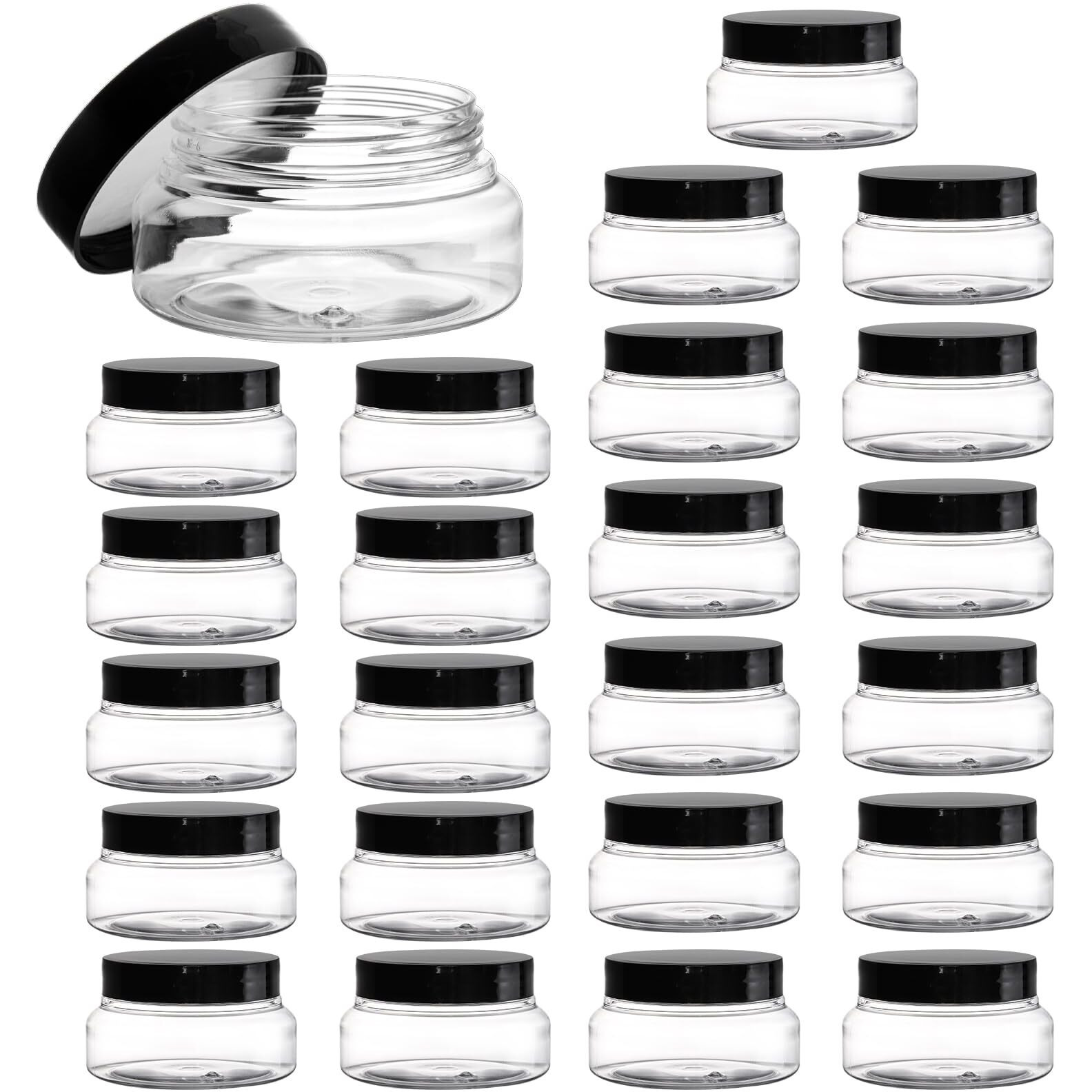 Yarlung 24 Pack 5 Oz Plastic Jars With Lids, Clear Body Scrub Jars Empty Refillable Containers Round Low Profile Samples Jars For Lotion, Body Butter, Sugar Scrub, Cream