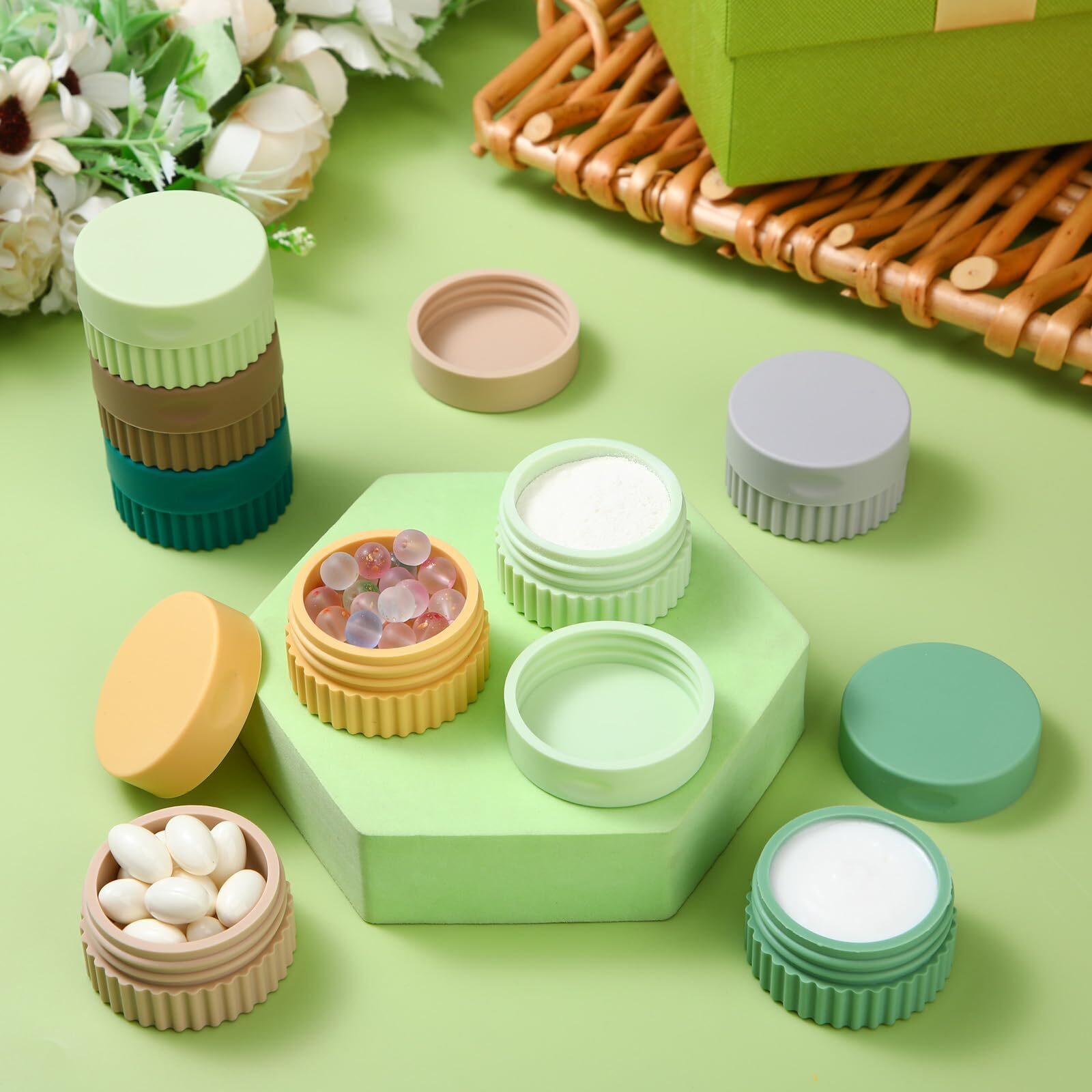 Maxcheck 8 Pcs Small Silicone Cream Jars With Lids 0.7 Oz/ 20 Ml Travel Containers For Toiletries Mini Cosmetic Jars Refillable Travel Moisturizer Container For Makeup Face Body Hand(Bright Colors)