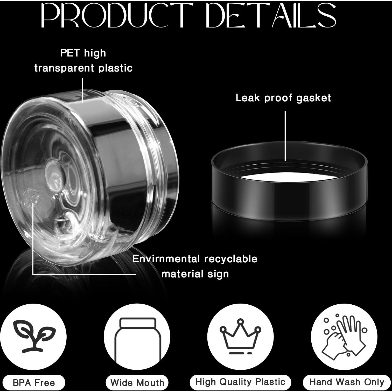 Satinior 100 Pcs Plastic Jars With Lids Small Containers Lids Wide Mouth Small Plastic Containers For Lotion Cream Rhinestones Body Butters Travel Storage(2 Oz,Clear With Black Lid)