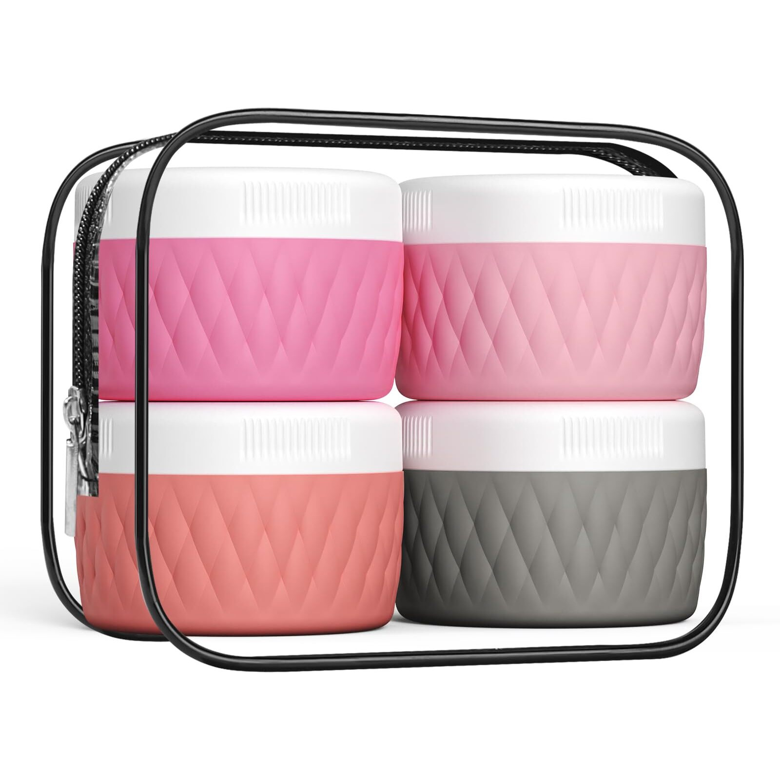 Kuangre Travel Containers For Toiletries, Silicone Cream Jars Bpa-Free, Tsa Approved 2Oz Travel Size Containers, Leak-Proof Silicone Jars With Lid For Cosmetic Face Hand Body Cream (4 Pack)
