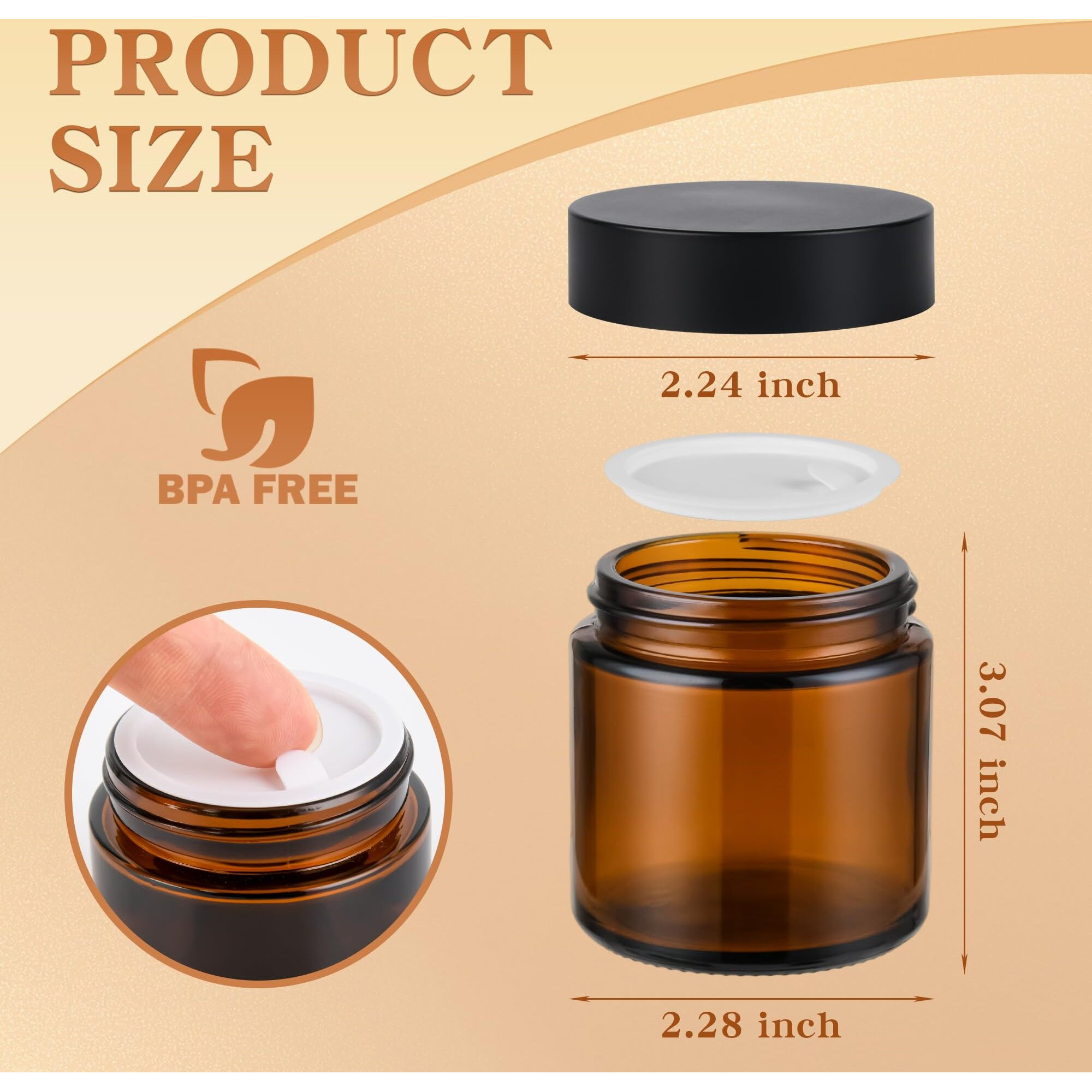 Glass Jars With Lids,Eco-Friendly Cosmetic Containers With Airtight Black Lids & Liners, Multi-Color Options For Cream, Lotion, Body Butter, Diy Skincare Travel Jars (Amber, 4Oz)