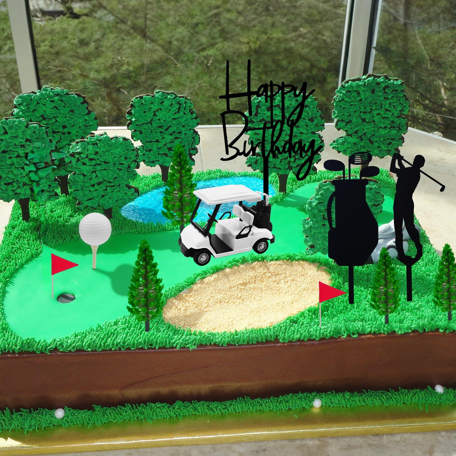 Memovan Golf Cake Decorations Golf Birthday Cake Toppers Mini Golf Cart Toy Golf Theme Cake Decorations With Cart Flag Golf Ball Green Tree For Golf Theme Party Supplies
