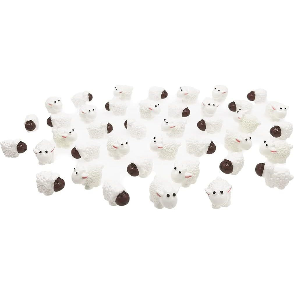 Wsjiabofux 40Pcs White Miniature Sheep Figurines Mini Herd Of Sheeps Figure Toy Cake Toppers Moss Landscape Decoration Diy Terrarium Crafts Ornament