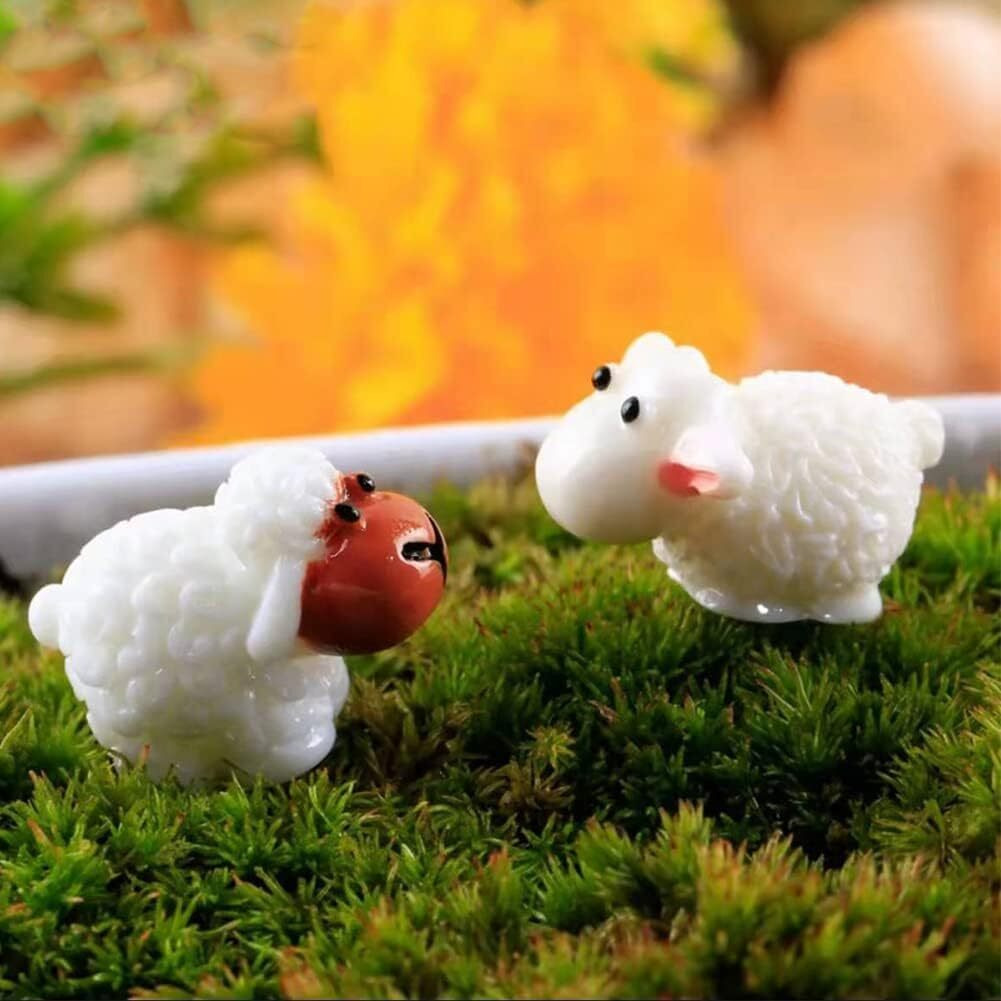 Wsjiabofux 40Pcs White Miniature Sheep Figurines Mini Herd Of Sheeps Figure Toy Cake Toppers Moss Landscape Decoration Diy Terrarium Crafts Ornament