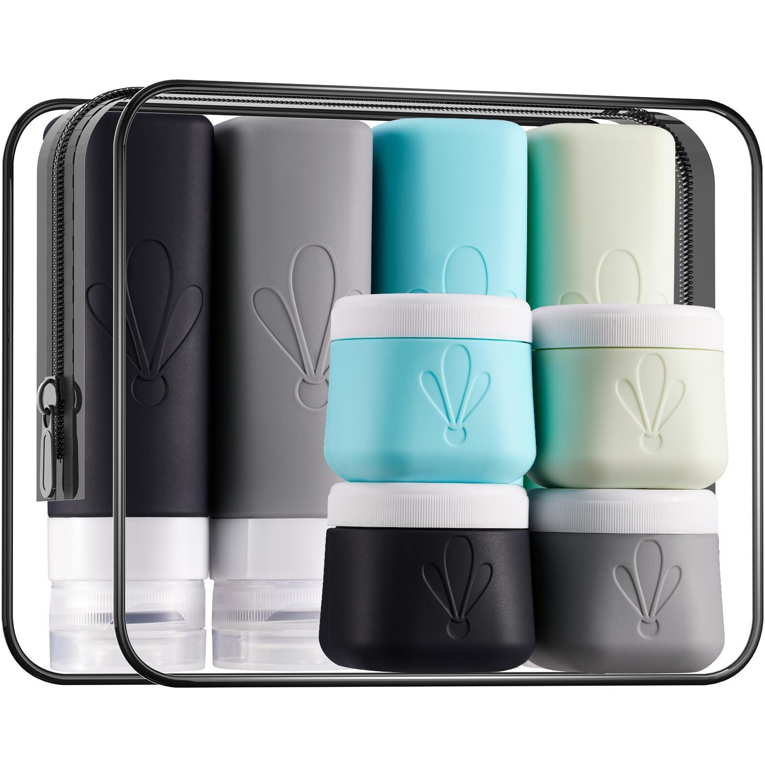 Insfit 8 Pack Silicone Travel Bottles & Cream Jars With Toiletry Bag, 3Oz Leakproof Containers & 2Oz Jars With Waterproof Labels, Bpa-Free Squeezable Toiletries Set For Shampoo, Lotion, Cosmetics