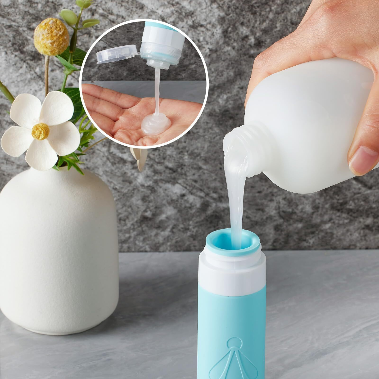 Insfit 8 Pack Silicone Travel Bottles & Cream Jars With Toiletry Bag, 3Oz Leakproof Containers & 2Oz Jars With Waterproof Labels, Bpa-Free Squeezable Toiletries Set For Shampoo, Lotion, Cosmetics