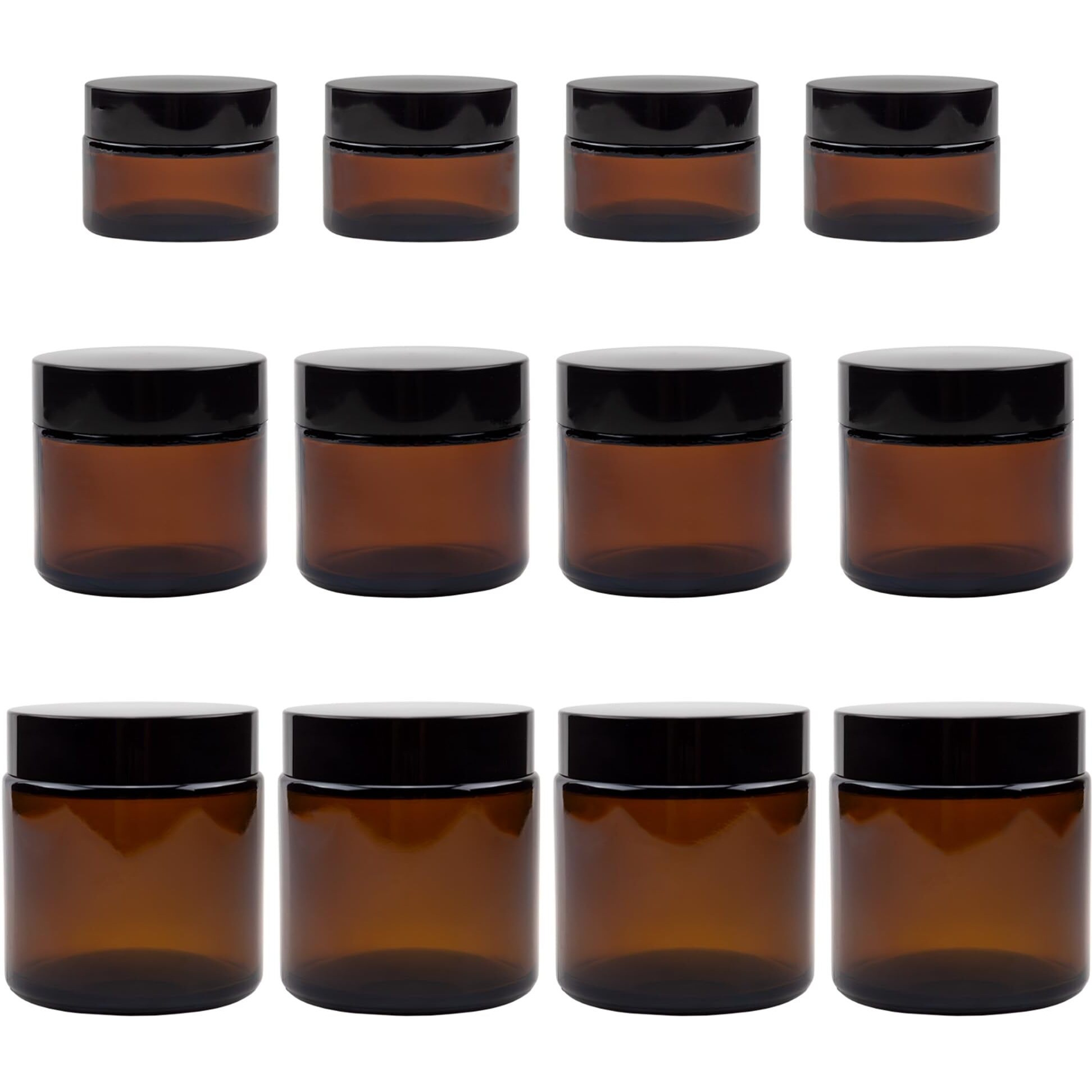 Cornucopia Brands 1, 2 & 4-Ounce Amber Glass Straight Sided Jars (Combo Pack, 4 Each / 12 Total) Great Containers For Cosmetics, Lotions, Body Scrubs & Balms