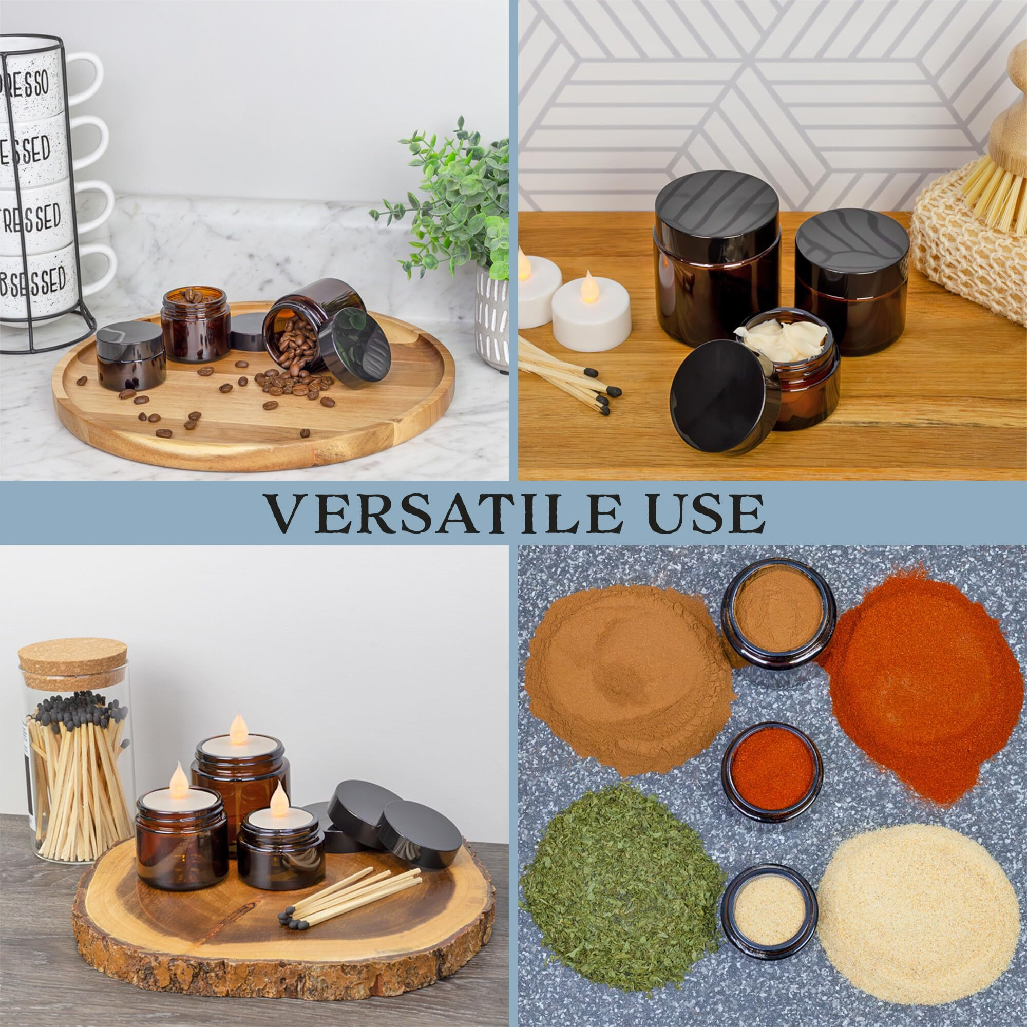 Cornucopia Brands 1, 2 & 4-Ounce Amber Glass Straight Sided Jars (Combo Pack, 4 Each / 12 Total) Great Containers For Cosmetics, Lotions, Body Scrubs & Balms