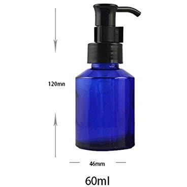 2Pcs 60Ml/2Oz Blue Glass Pump Bottles With Black Pump Top Cosmetic Make-Up Cream Lotion Sample Packing Storage Container Vial Jar For Emulsion Essence