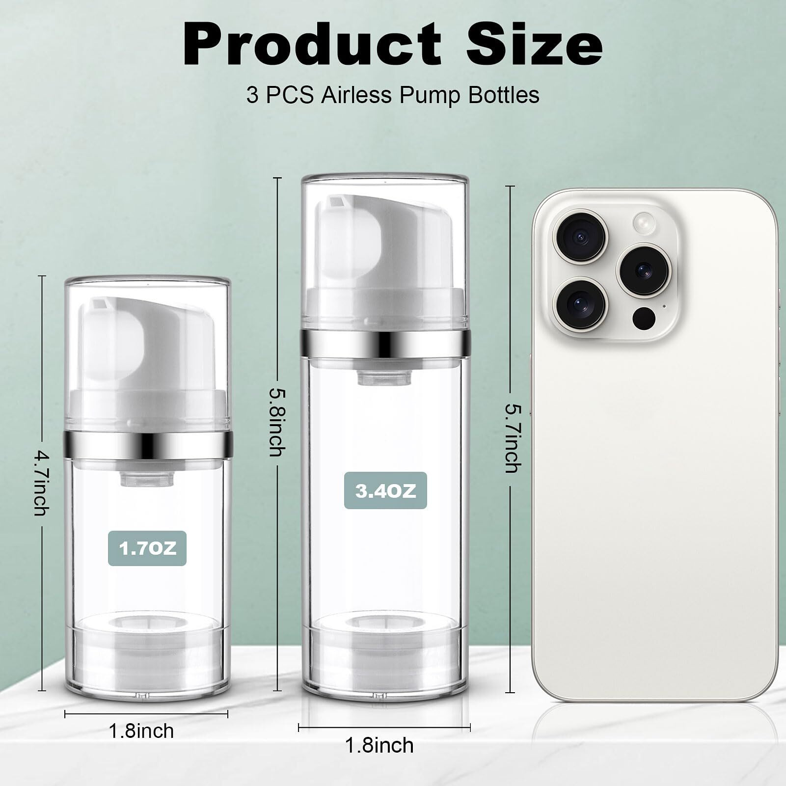 Decorniqu 3 Pack Airless Pump Jar 1.7Oz/50Ml Airless Pump Bottles Empty Moisturizer Pump Dispenser Travel Pump Bottles For Lotion Toiletries Shampoo Cream With Labels(Clear)