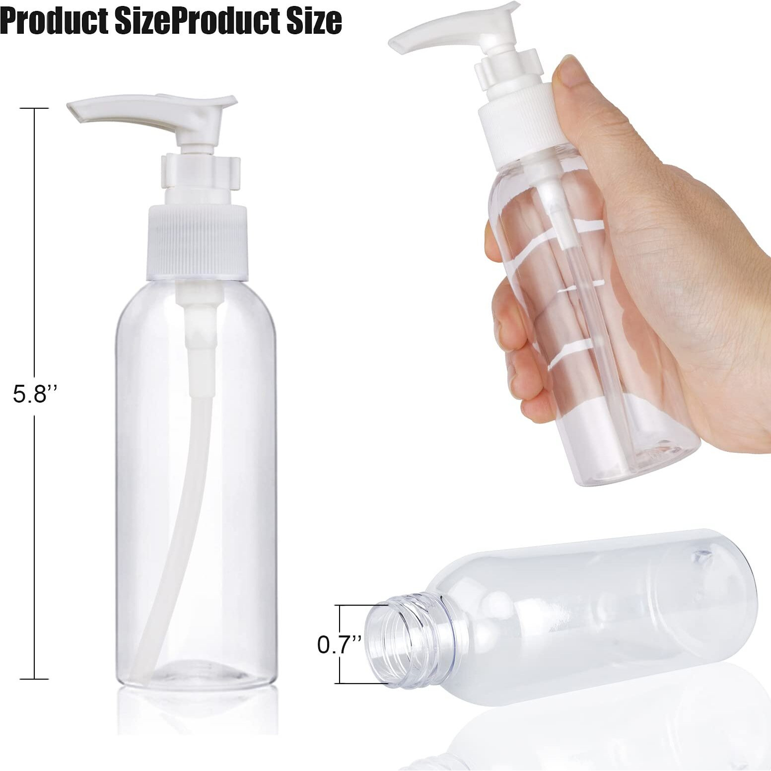 5 Pack Travel Bottles Pump Bottles Dispenser 3.4Oz/100Ml Plastic Lotion Pump Bottle Clear Travel Toiletry Bottles With Extra 1 Pump Leak Proof For Makeup Cosmetic Containers (White)