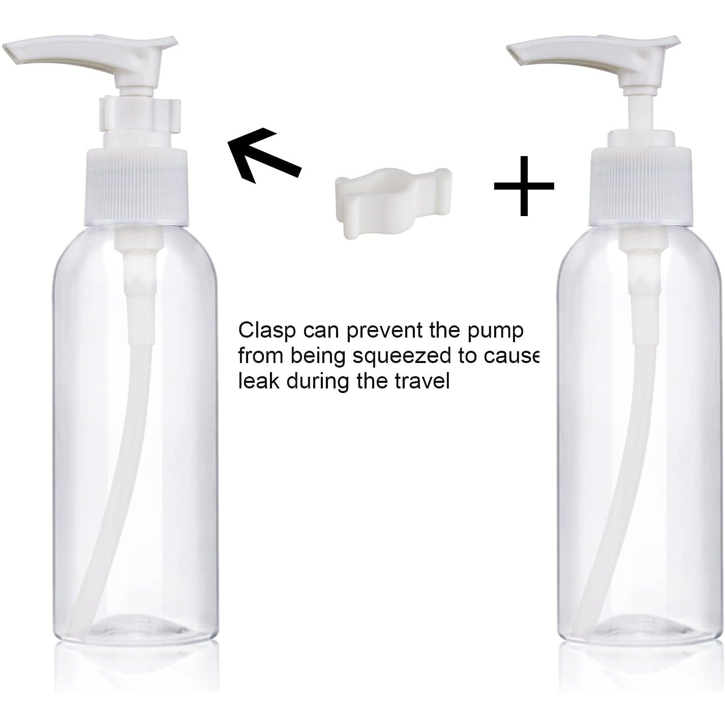 5 Pack Travel Bottles Pump Bottles Dispenser 3.4Oz/100Ml Plastic Lotion Pump Bottle Clear Travel Toiletry Bottles With Extra 1 Pump Leak Proof For Makeup Cosmetic Containers (White)
